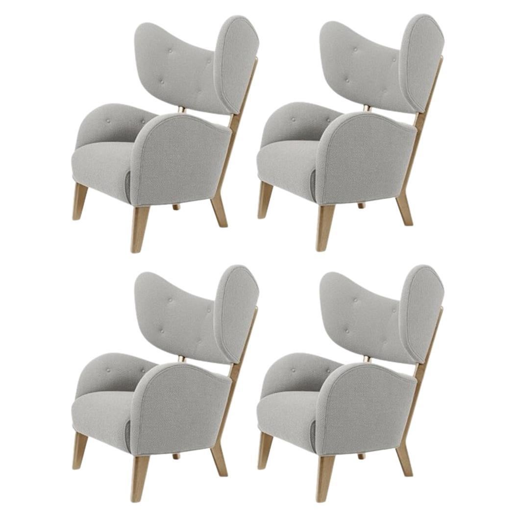 Set of 4 Light Grey Raf Simons Vidar 3 Natural Oak My Own Lounge Chair by Lassen For Sale