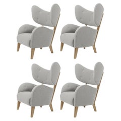Set of 4 Light Grey Raf Simons Vidar 3 Natural Oak My Own Lounge Chair by Lassen
