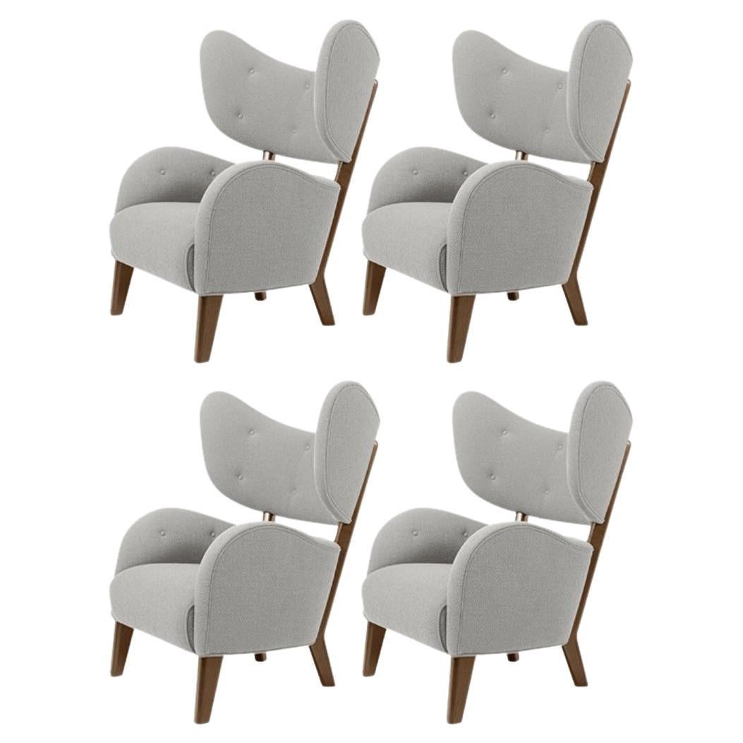 Set of 4 Light Grey Raf Simons Vidar 3 Smoked Oak My Own Lounge Chair by Lassen