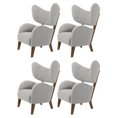 Set of 4 Light Grey Raf Simons Vidar 3 Smoked Oak My Own Lounge Chair by Lassen