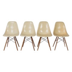 Set of '4' Light Parchment Herman Miller Eames Vintage DSW Side Shell Chair