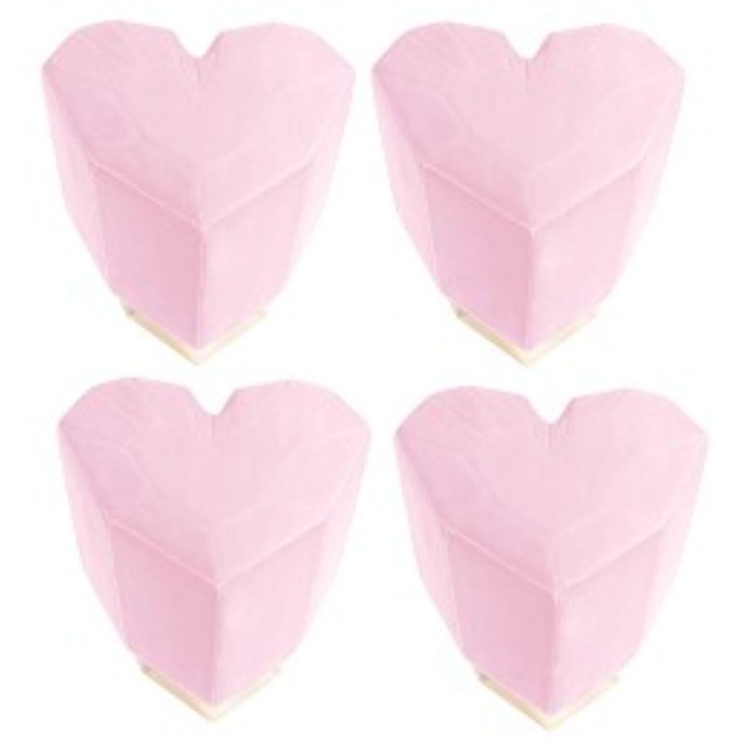 Set of 4 light pink queen heart stools by Royal Stranger
Dimensions: 46 x 49 x 43 cm
Different upholstery colors and finishes are available. Brass, copper or stainless steel in polished or brushed finish.
Materials: Velvet heart shape upholstery