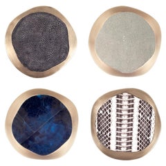 Set of 4 Lily Coasters Inlaid in Cream Shagreen and Brass by R&Y Augousti