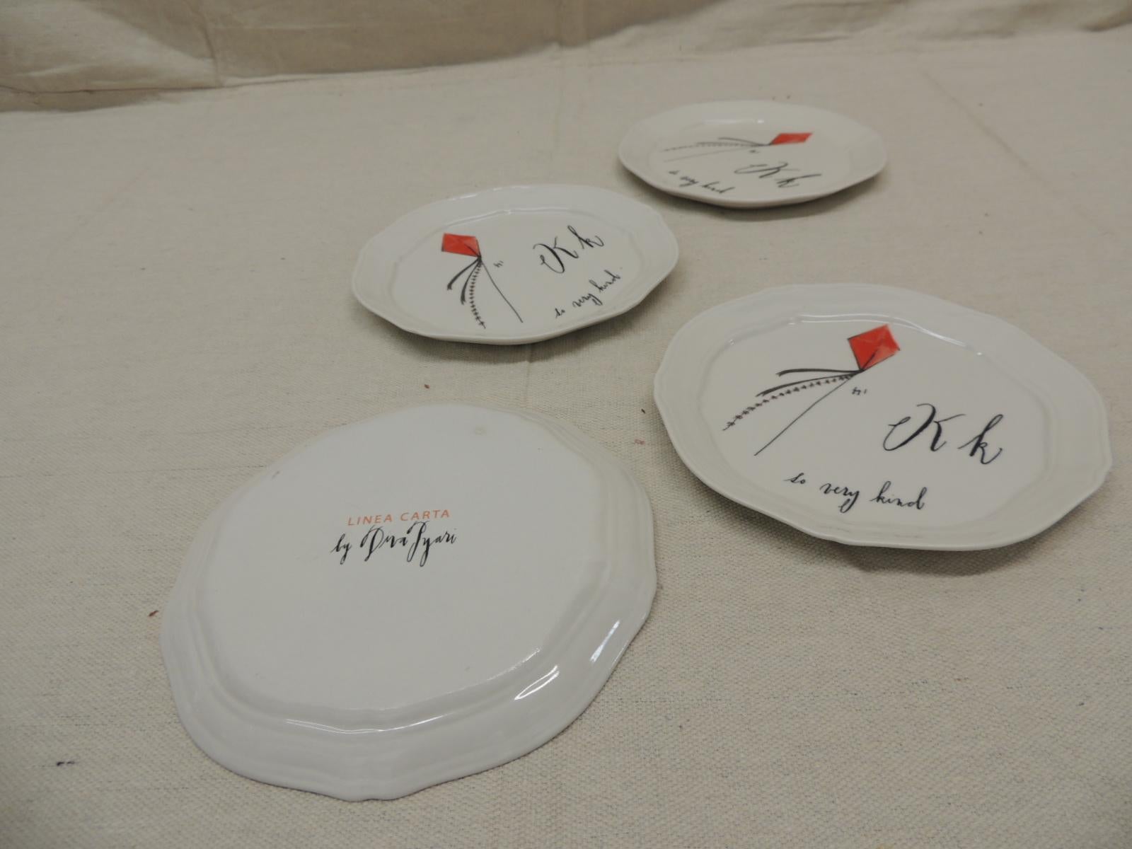 Modern Set of '4' Linea Carta by Diva Pyari plates “K” Dessert Plates