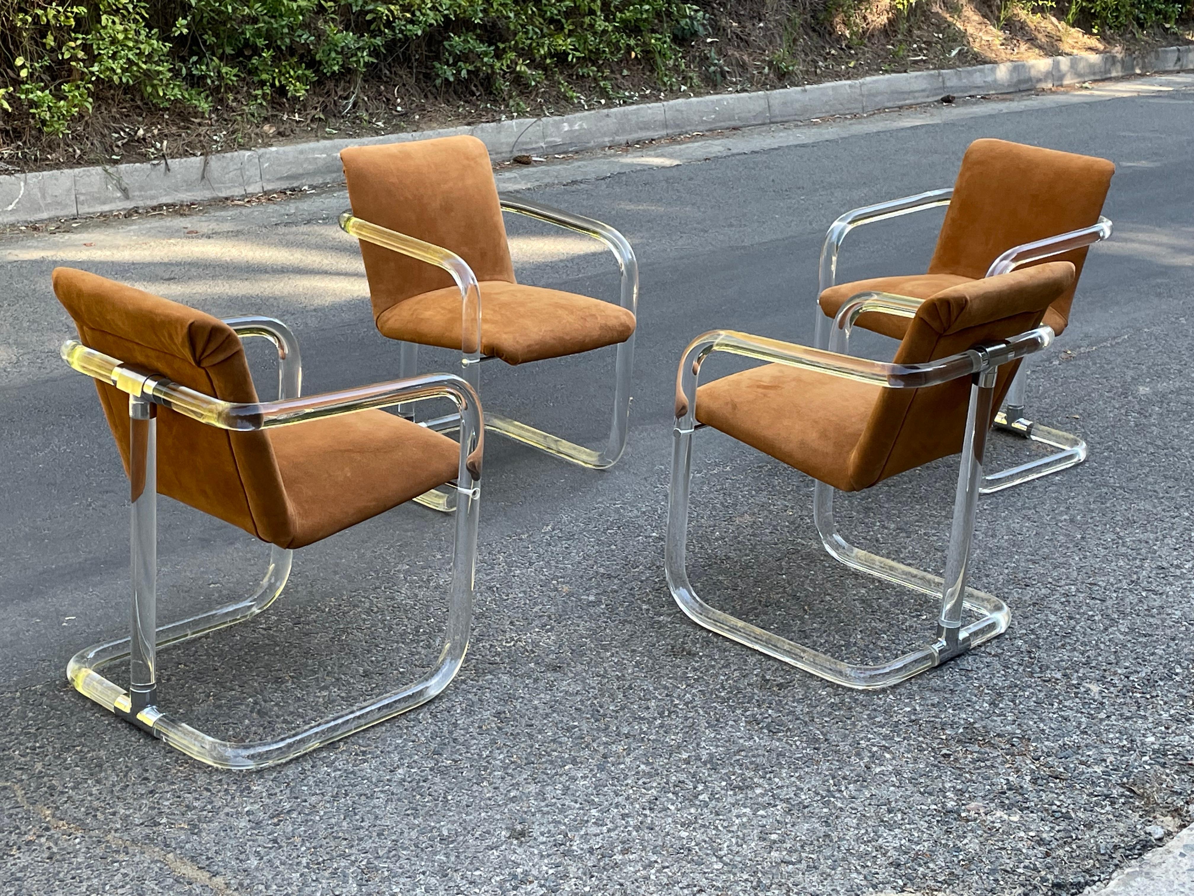 Set of 4 Lion in Frost Lucite & Suede Dining Chairs, Circa 1970s For Sale 4