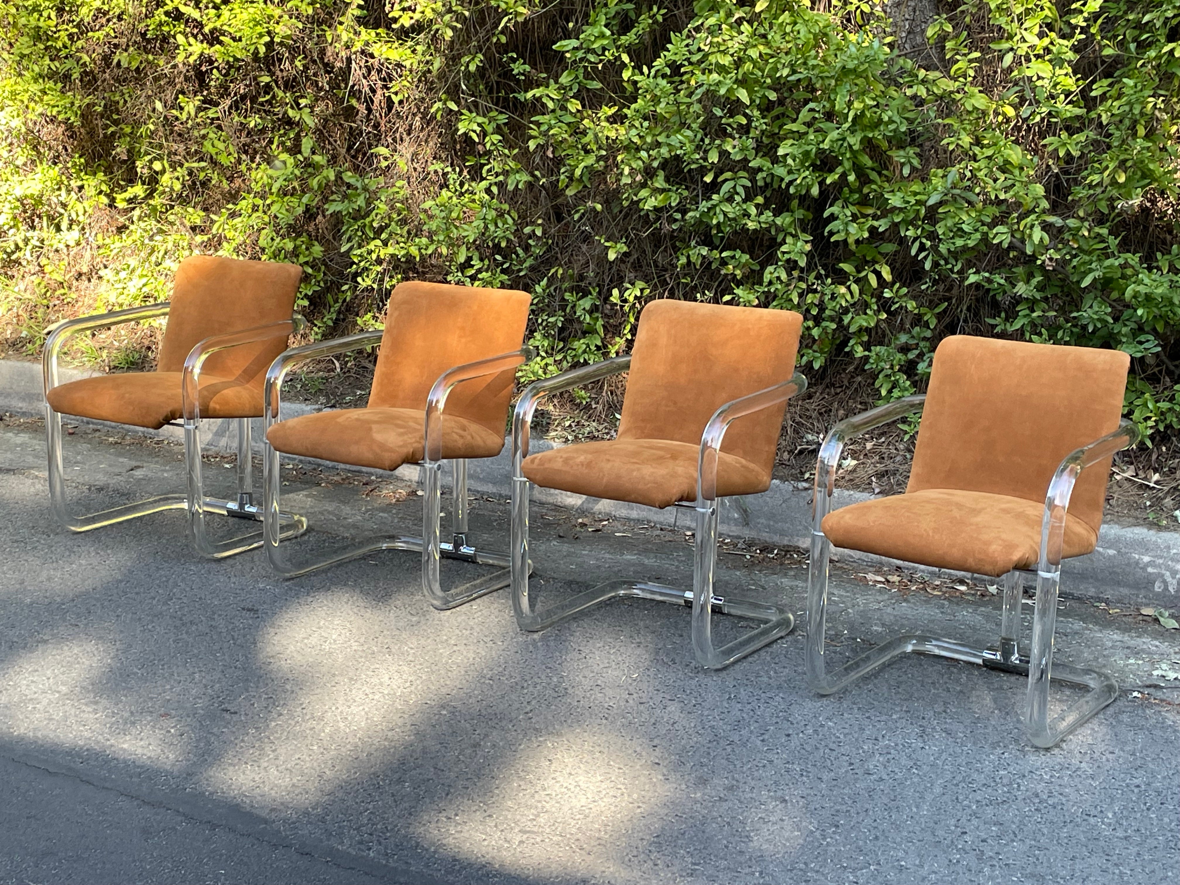 Set of 4 Lion in Frost Lucite & Suede Dining Chairs, Circa 1970s 5