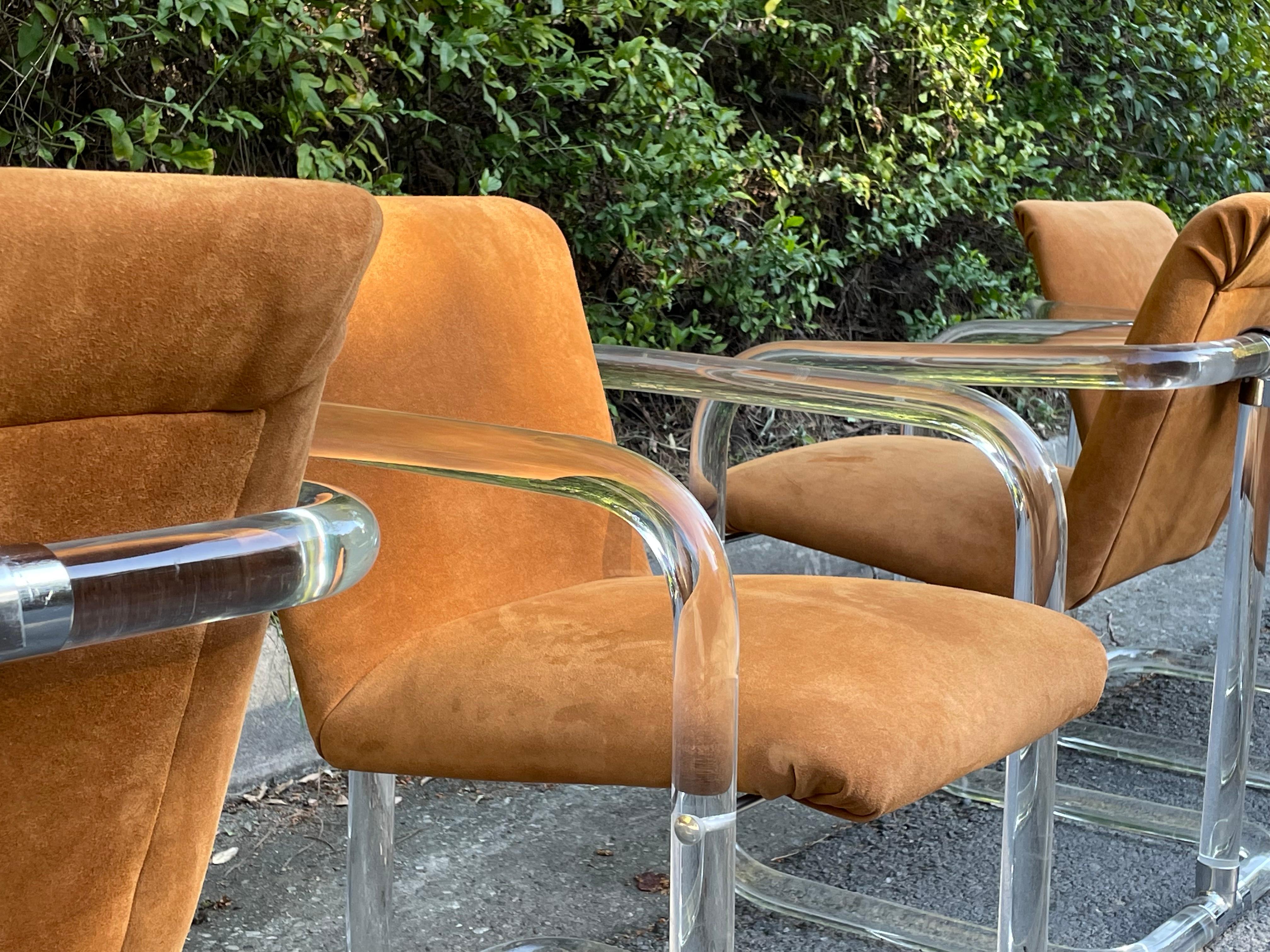 Set of 4 Lion in Frost Lucite & Suede Dining Chairs, Circa 1970s For Sale 3