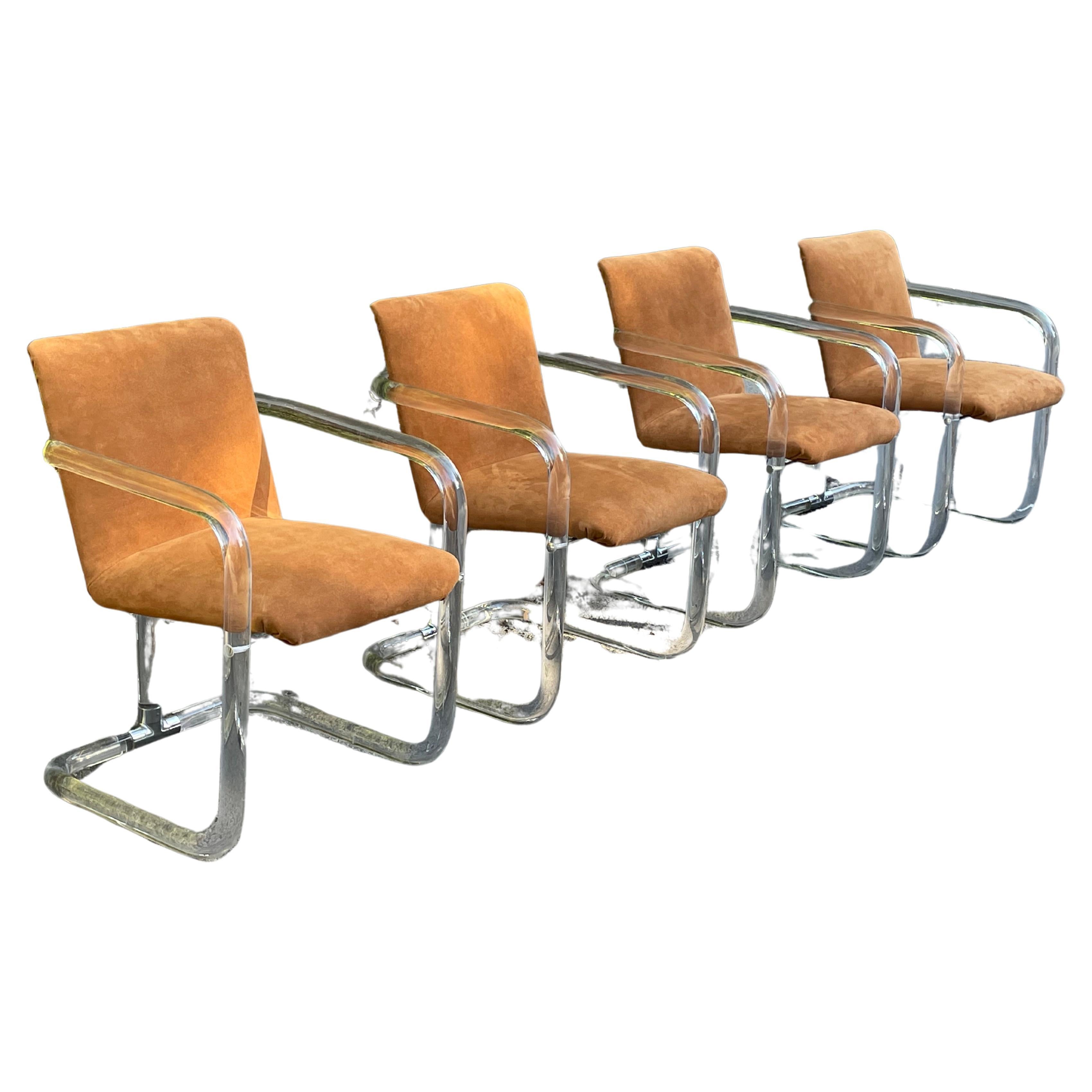 Late 20th Century Set of 4 Lion in Frost Lucite & Suede Dining Chairs, Circa 1970s