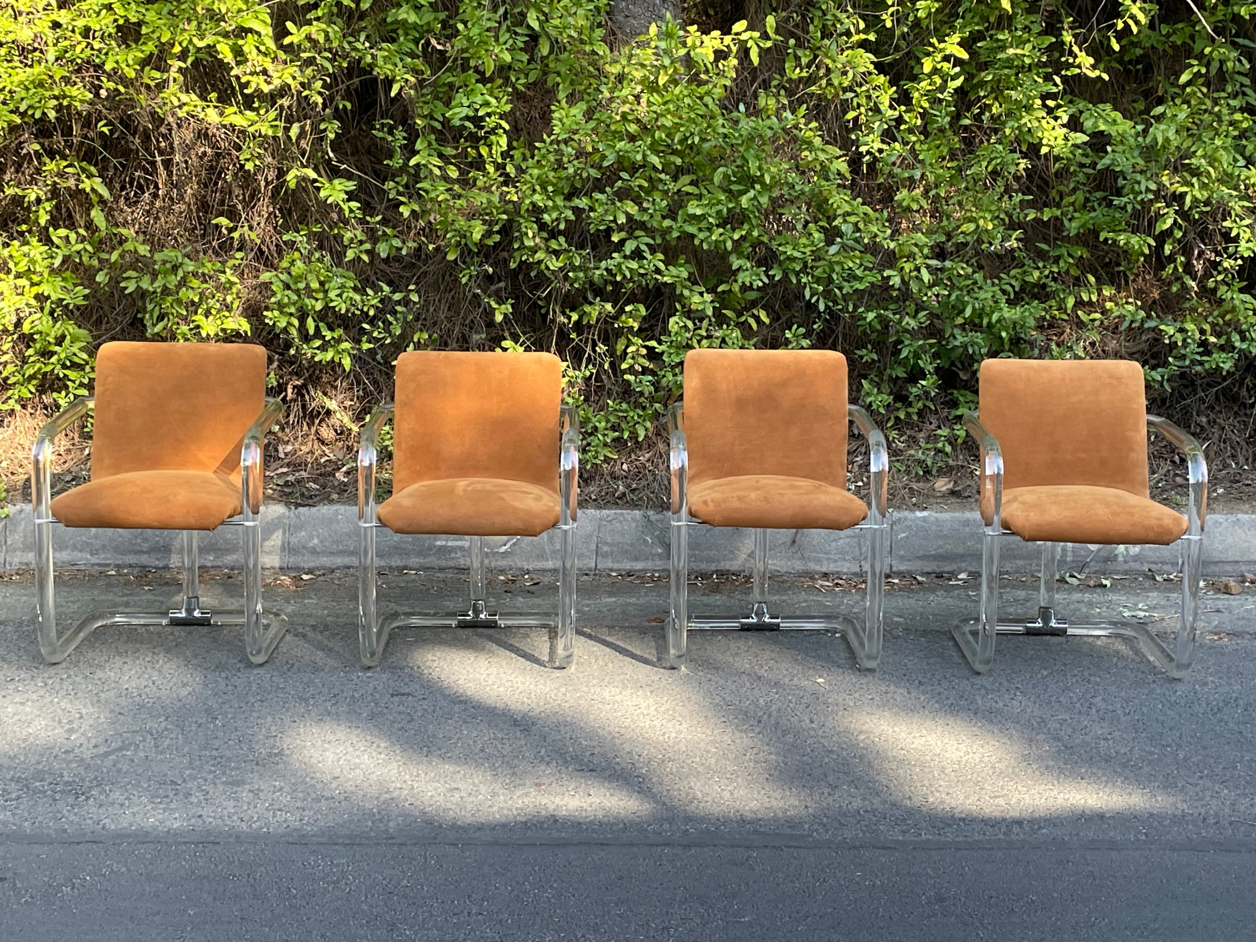 Set of 4 Lion in Frost Lucite & Suede Dining Chairs, Circa 1970s 2