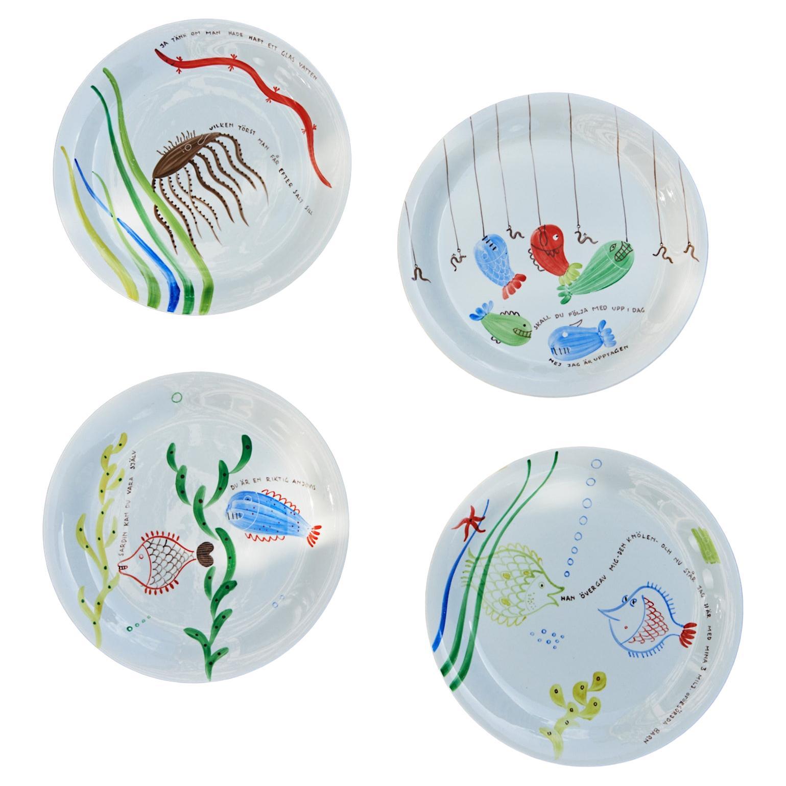 Set of 4 Löja Earthenware Plates by Stig Lindberg For Sale