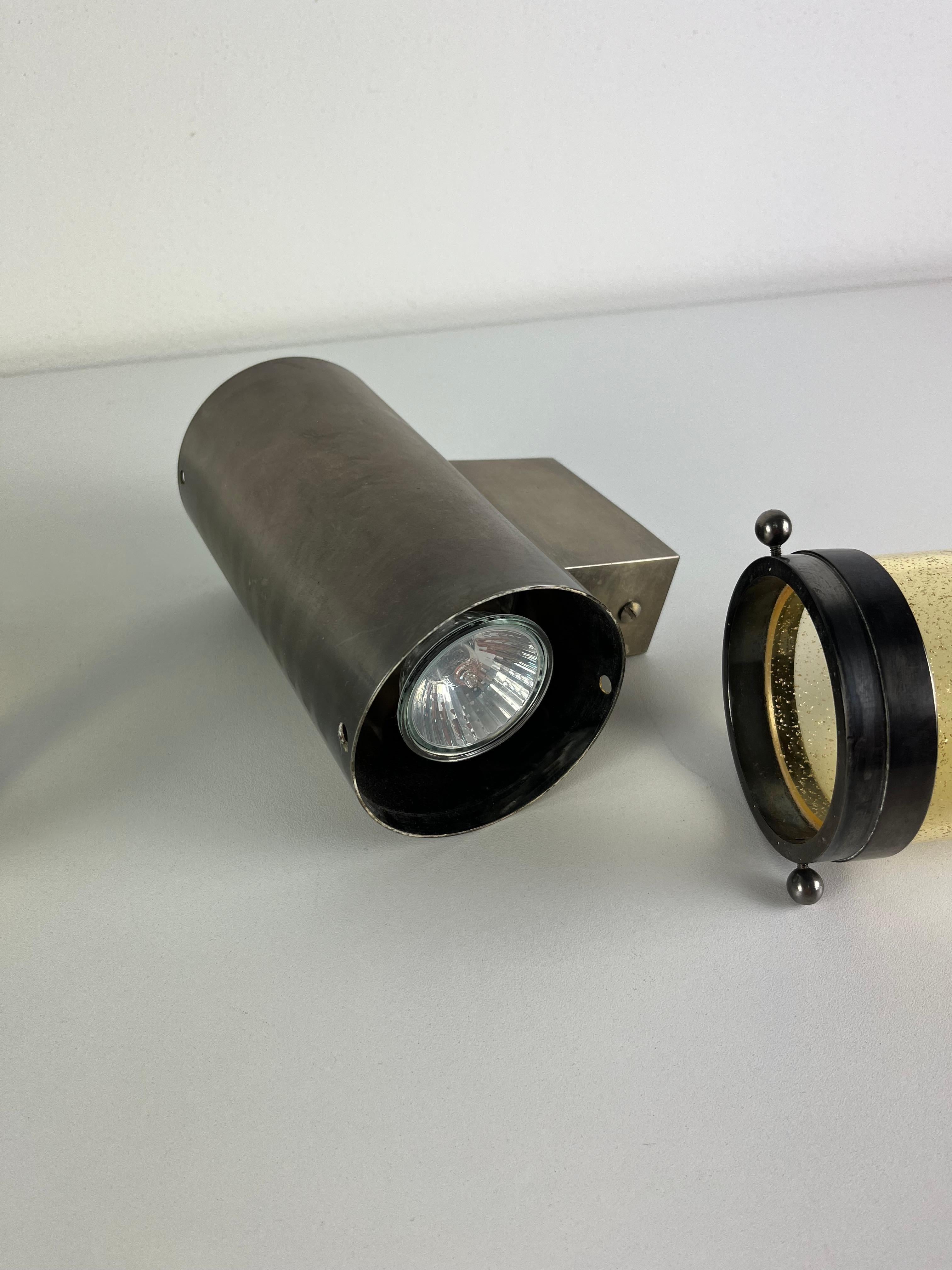 Satz von 4 langen, doppelflammigen Wandleuchten aus Muranoglas und Stahl, 1980er Jahre im Angebot 9