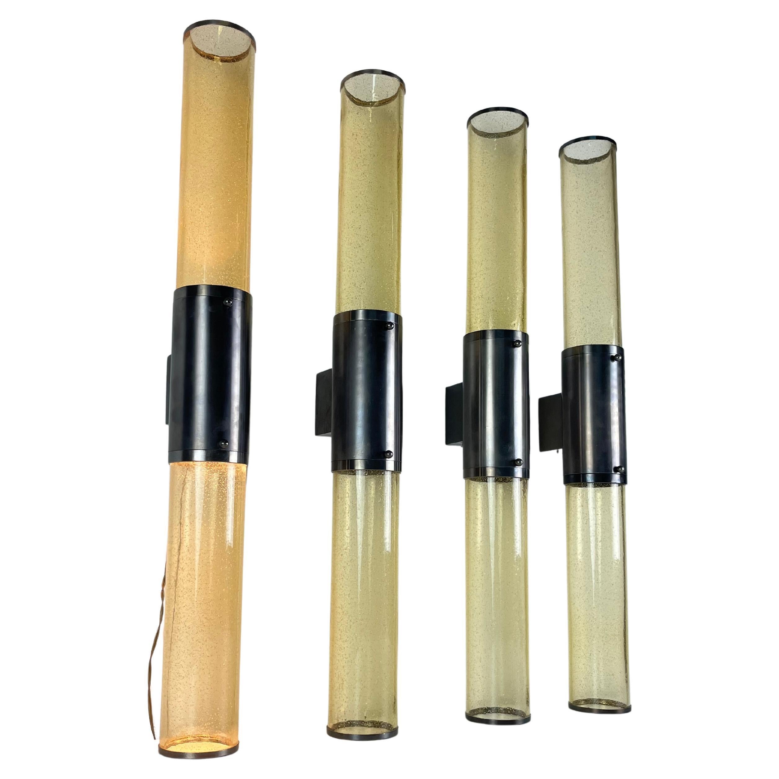 Satz von 4 langen, doppelflammigen Wandleuchten aus Muranoglas und Stahl, 1980er Jahre im Angebot