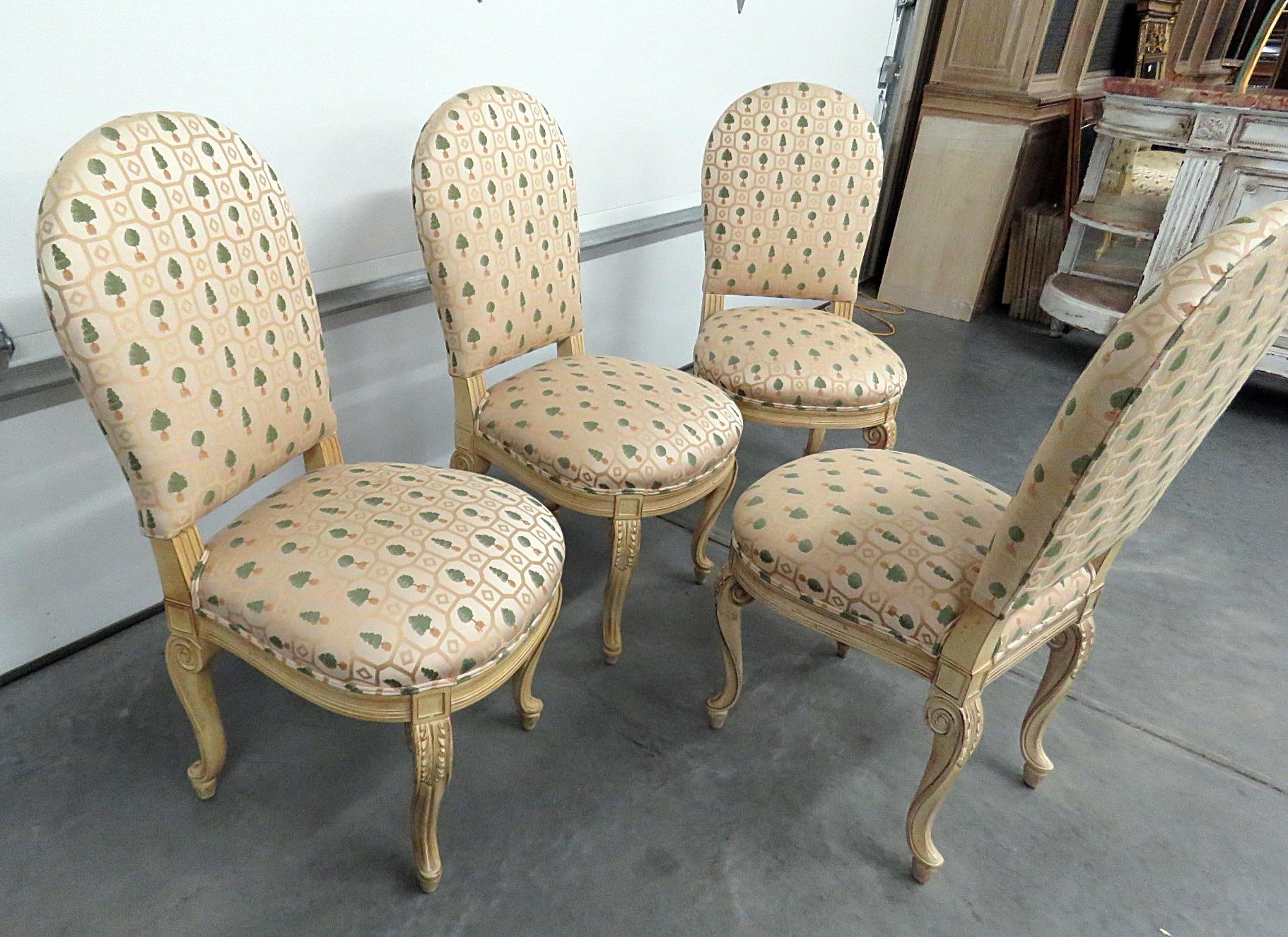 Walnut Set of Antique 4 Louis XV Style Painted Dining Side Chairs For Sale