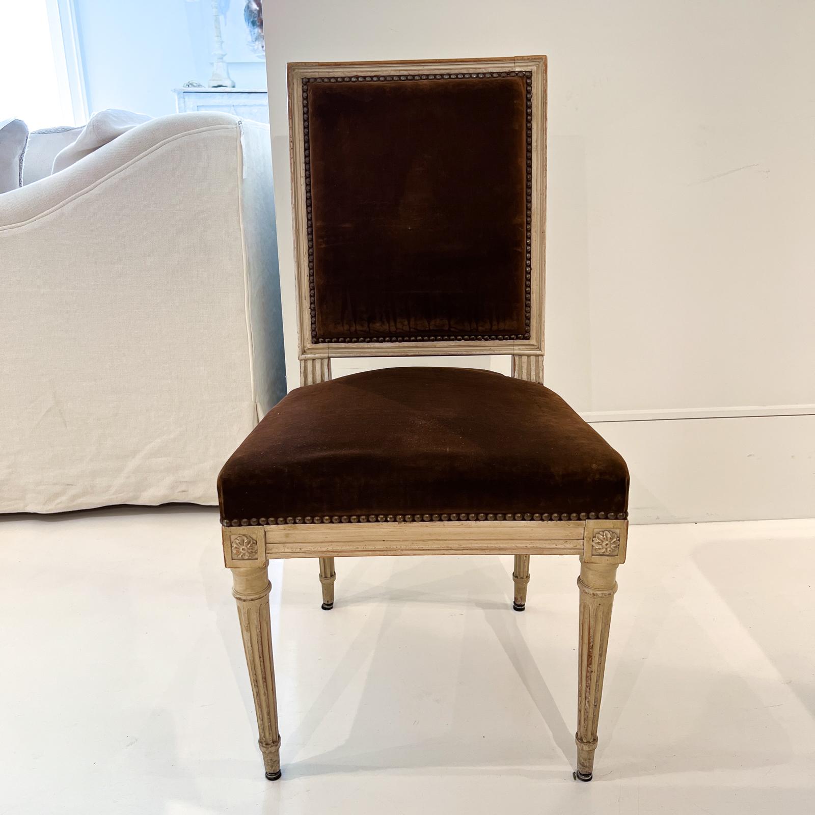 Velvet Set of 4 Louis XVI Chairs