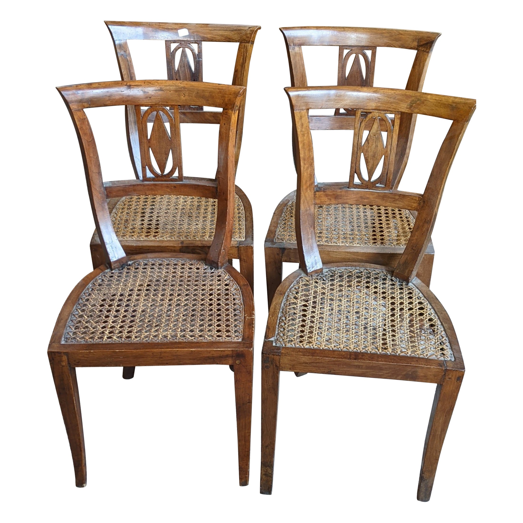 Set of 4 Louis XVI Chairs in Walnut and Vienna Straw, Late 18th Century For Sale