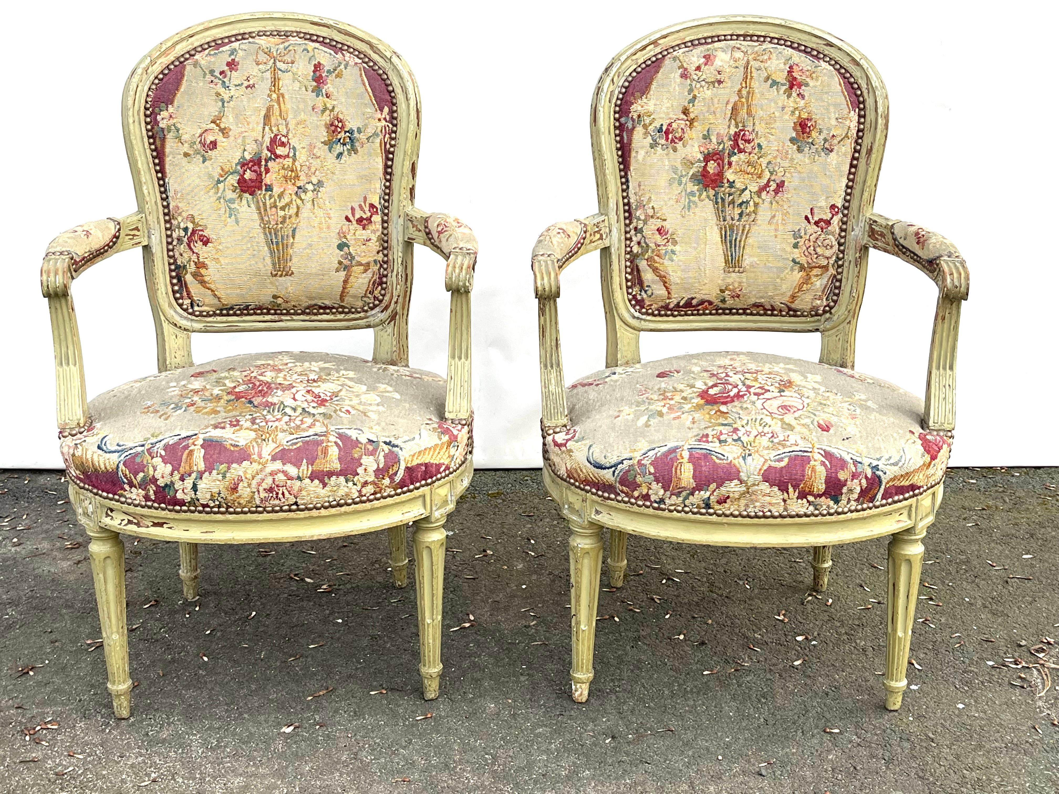French Set of 4 Louis XVI Period Fauteuils Stamped ”F. Lapierre a Lyon” For Sale