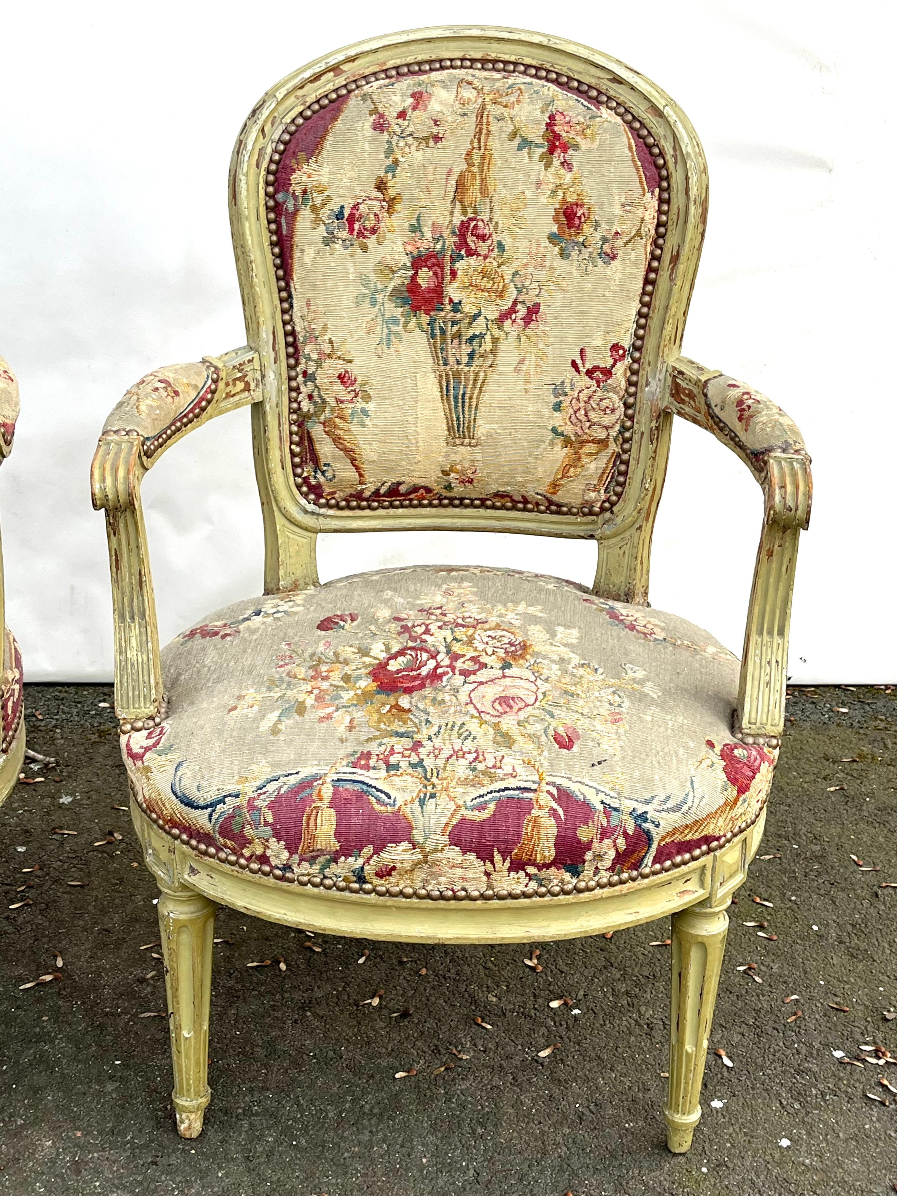 Hand-Carved Set of 4 Louis XVI Period Fauteuils Stamped ”F. Lapierre a Lyon” For Sale