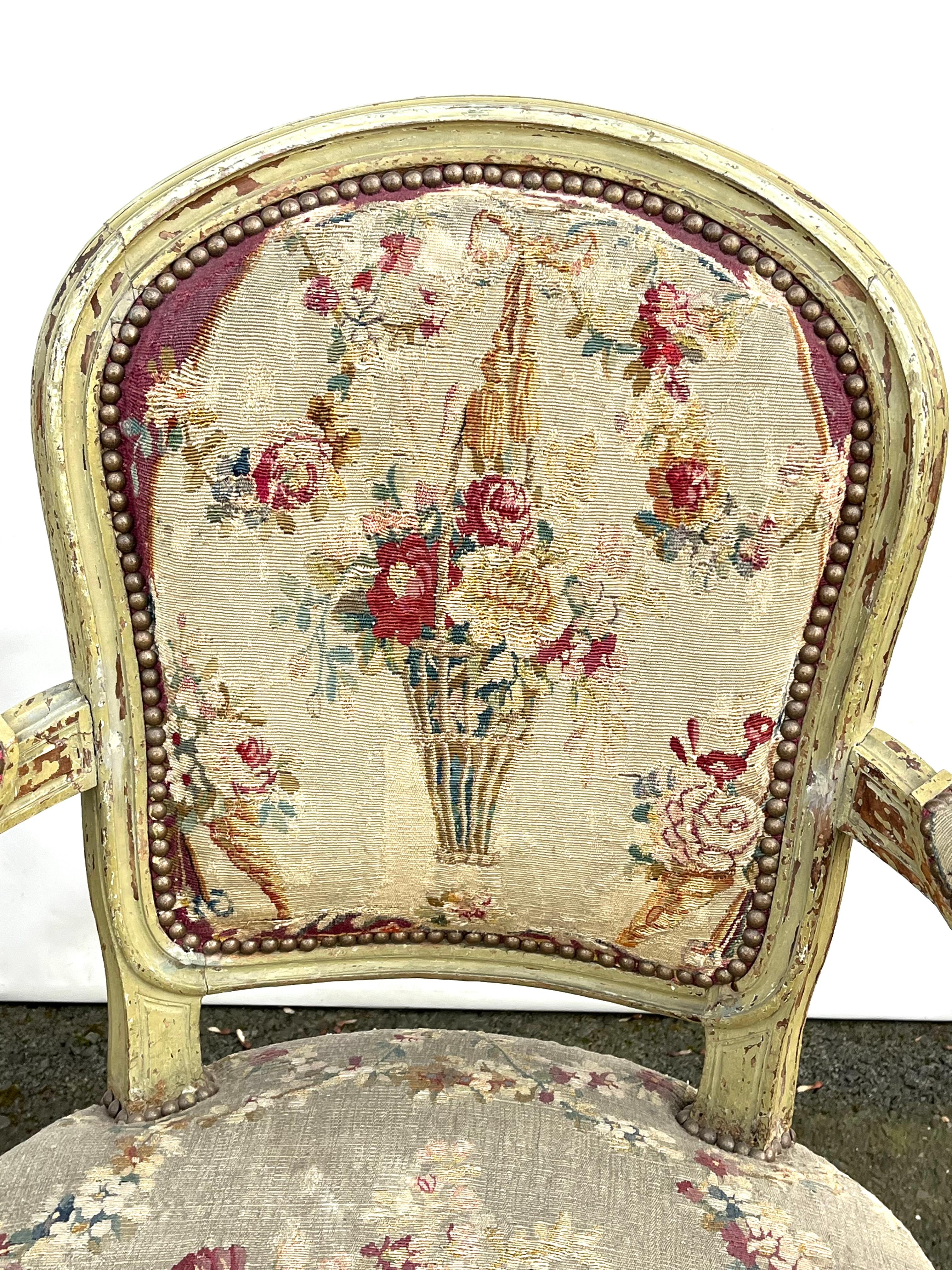 Set of 4 Louis XVI Period Fauteuils Stamped ”F. Lapierre a Lyon” In Good Condition For Sale In Doylestown, PA