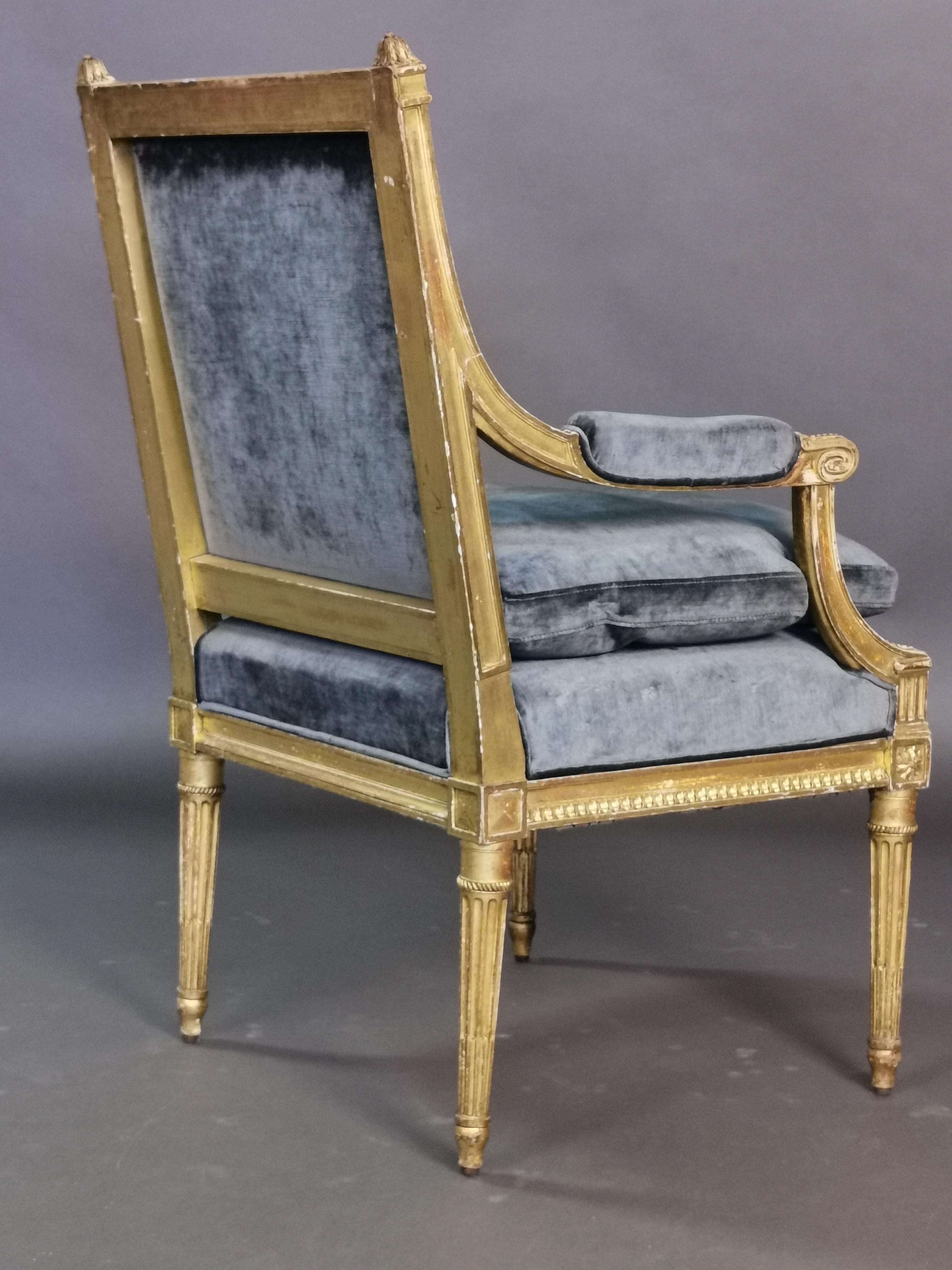 Set of 4 Louis XVI Style Gilded Armchairs, France, 19th Century 3