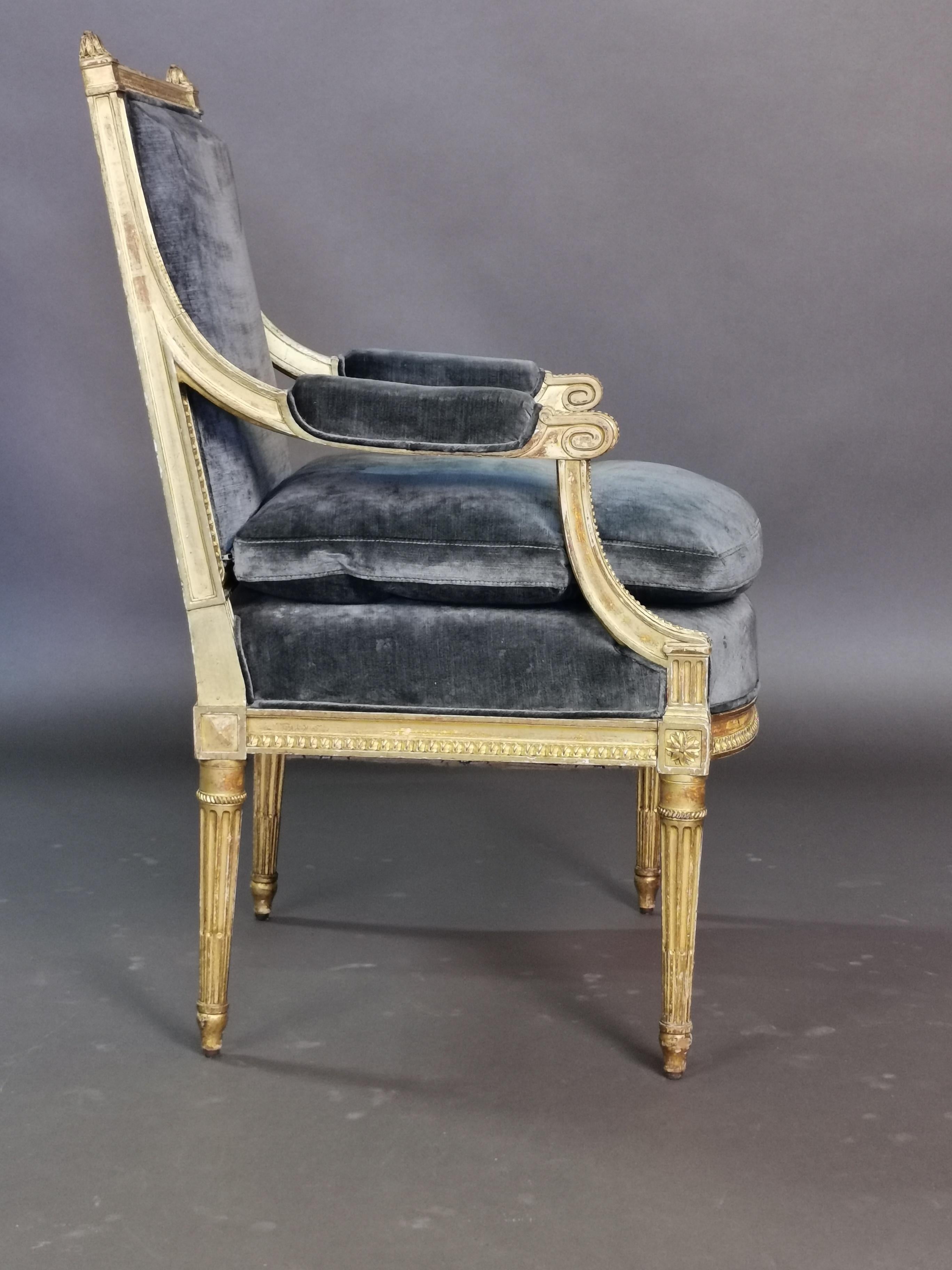 Set of 4 Louis XVI Style Gilded Armchairs, France, 19th Century 4