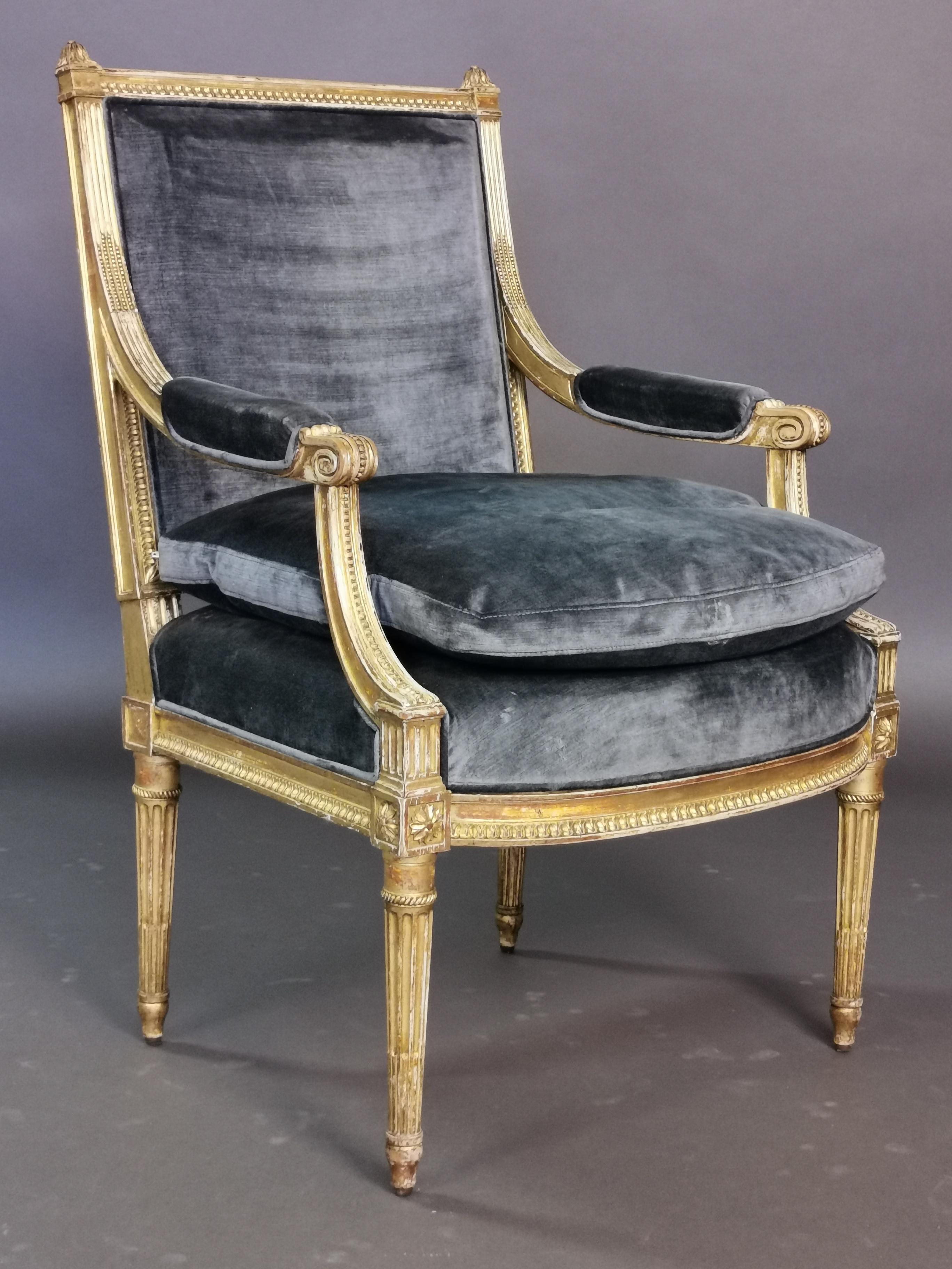 Set of 4 Louis XVI Style Gilded Armchairs, France, 19th Century 6