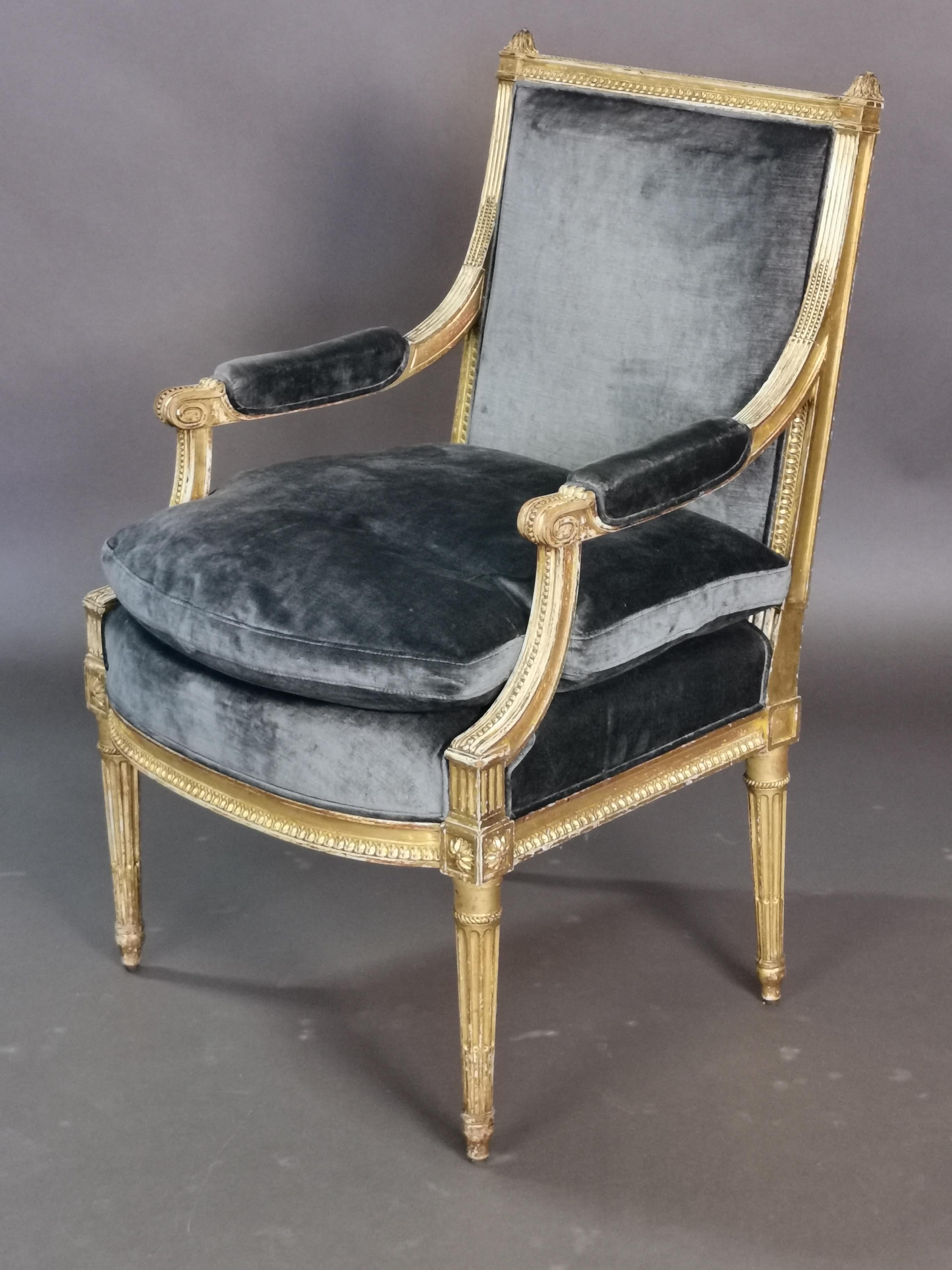 Set of 4 Louis XVI Style Gilded Armchairs, France, 19th Century 9