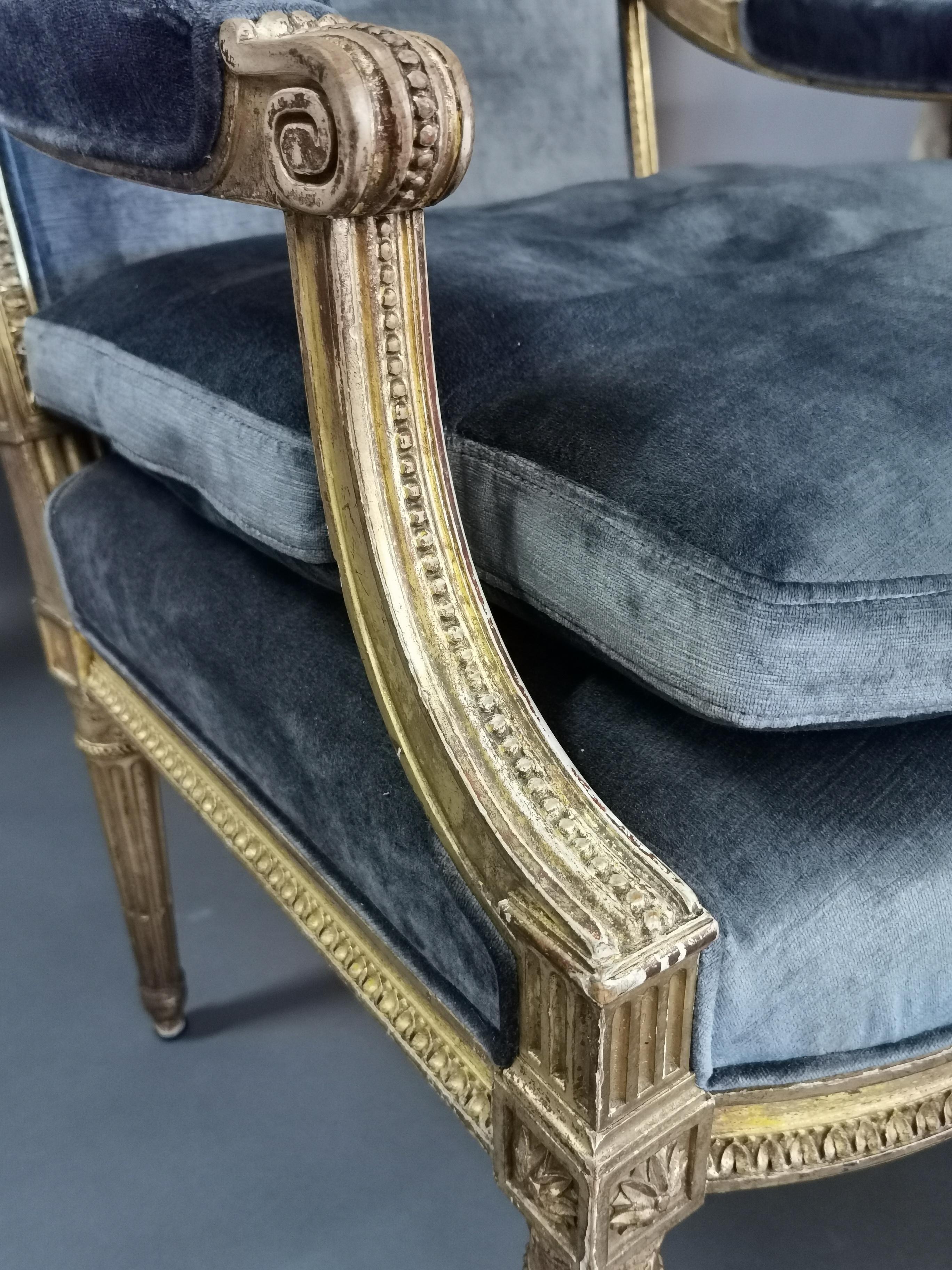 Set of 4 Louis XVI Style Gilded Armchairs, France, 19th Century 11