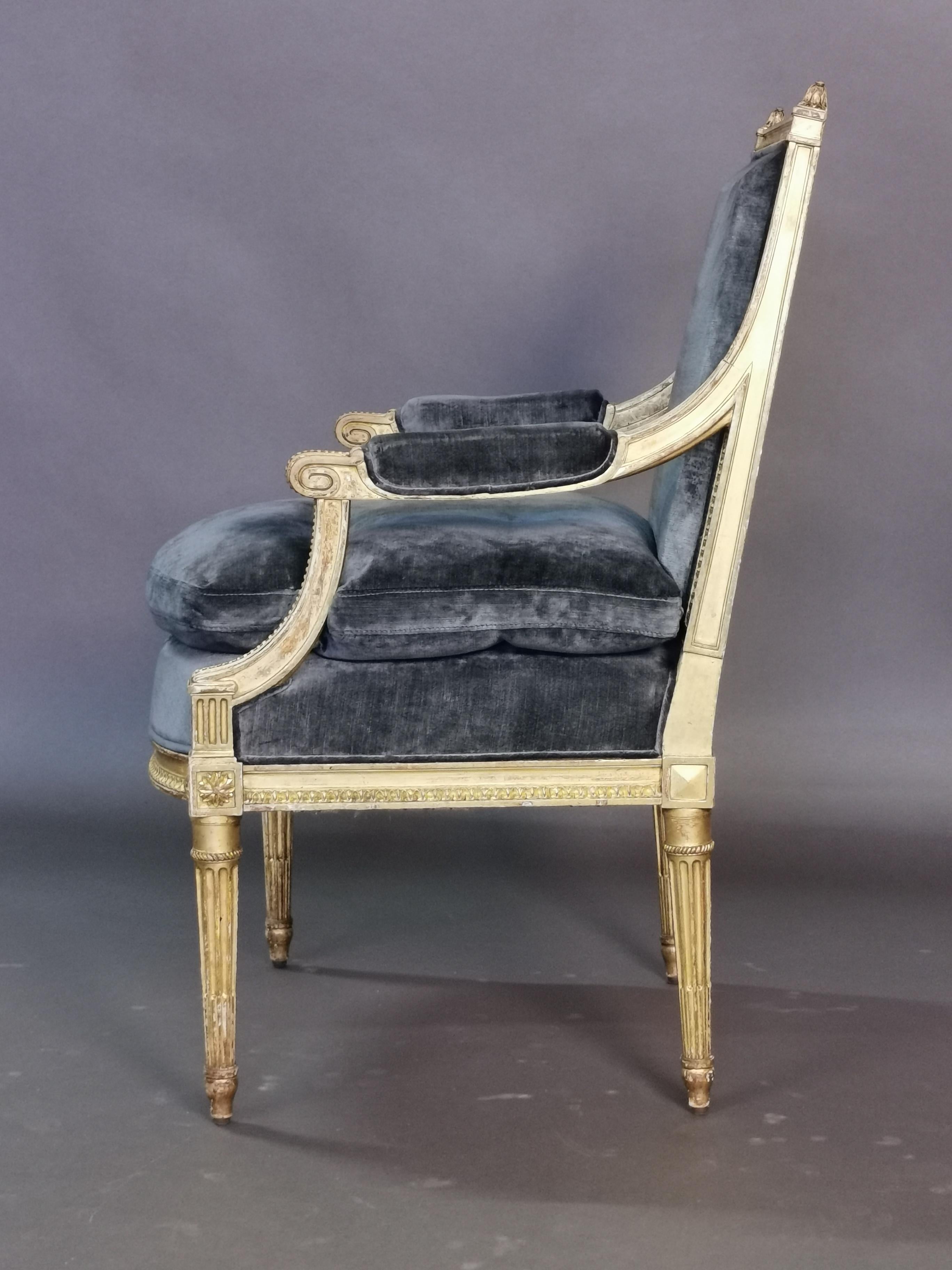 Beech Set of 4 Louis XVI Style Gilded Armchairs, France, 19th Century