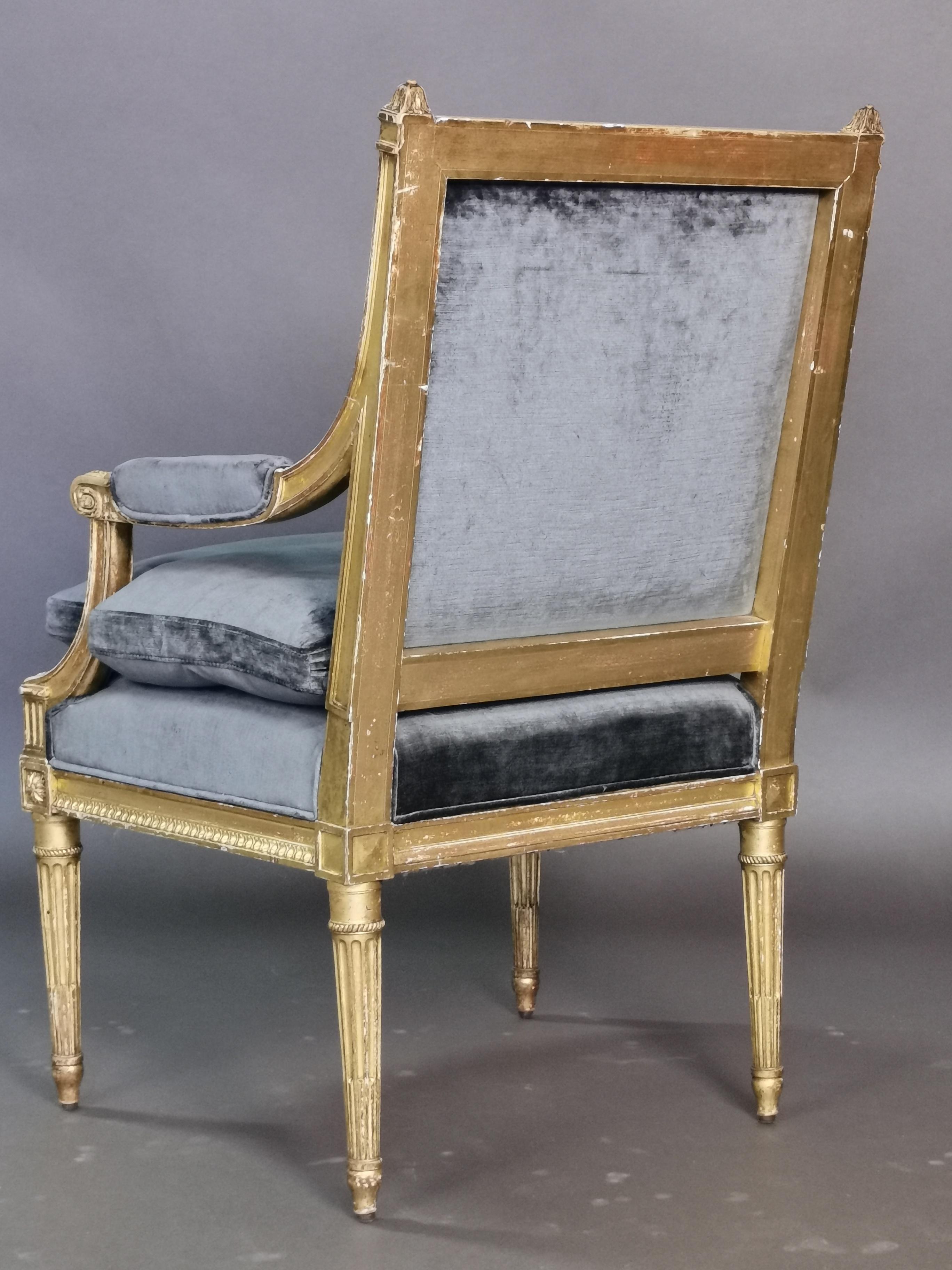 Set of 4 Louis XVI Style Gilded Armchairs, France, 19th Century 1