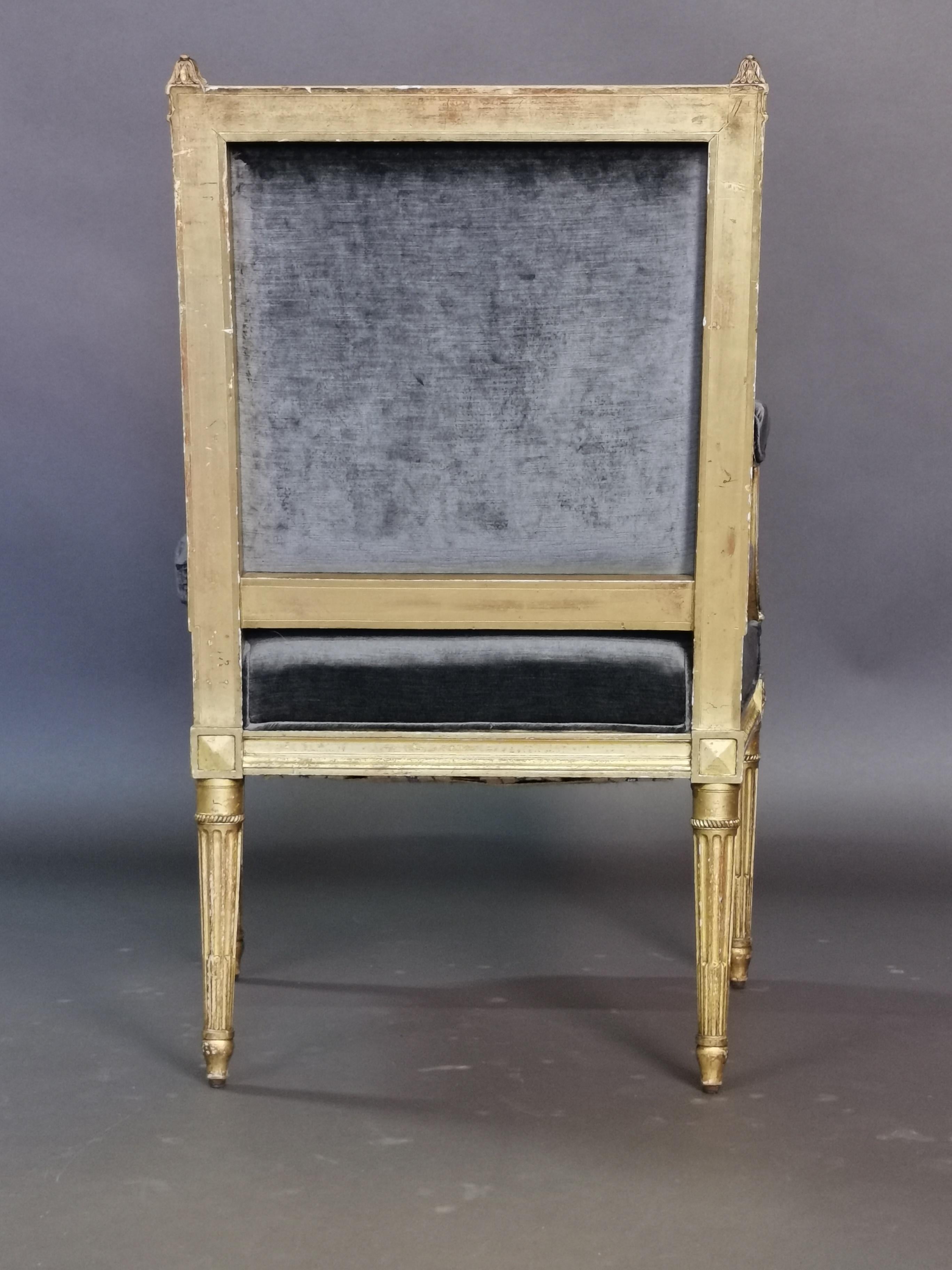 Set of 4 Louis XVI Style Gilded Armchairs, France, 19th Century 2