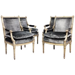 Antique Set of 4 Louis XVI Style Gilded Armchairs, France, 19th Century