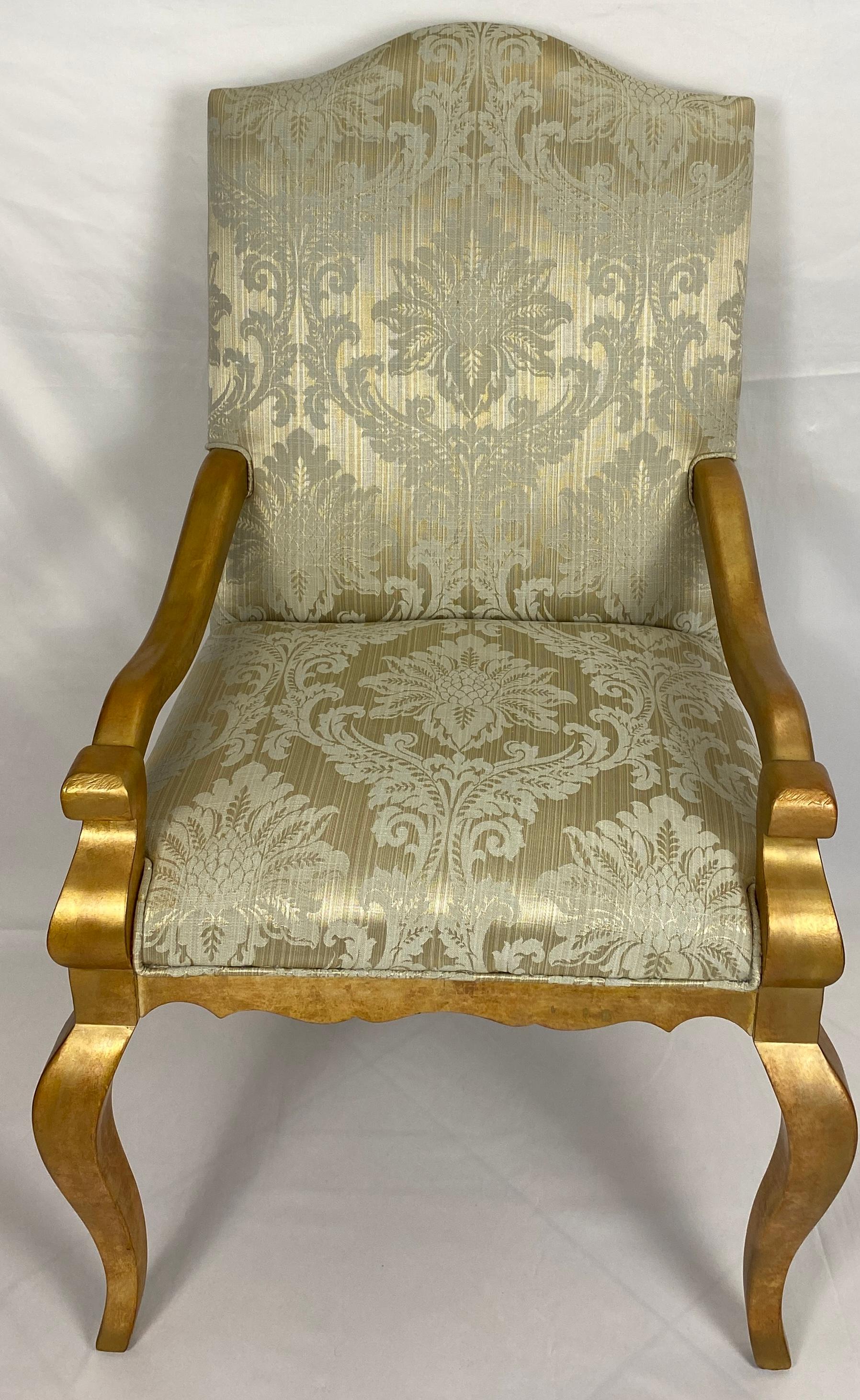 American Set of 4 Louis XVI Style Giltwood Armchairs, 4 Upholstered Dining Armchairs For Sale