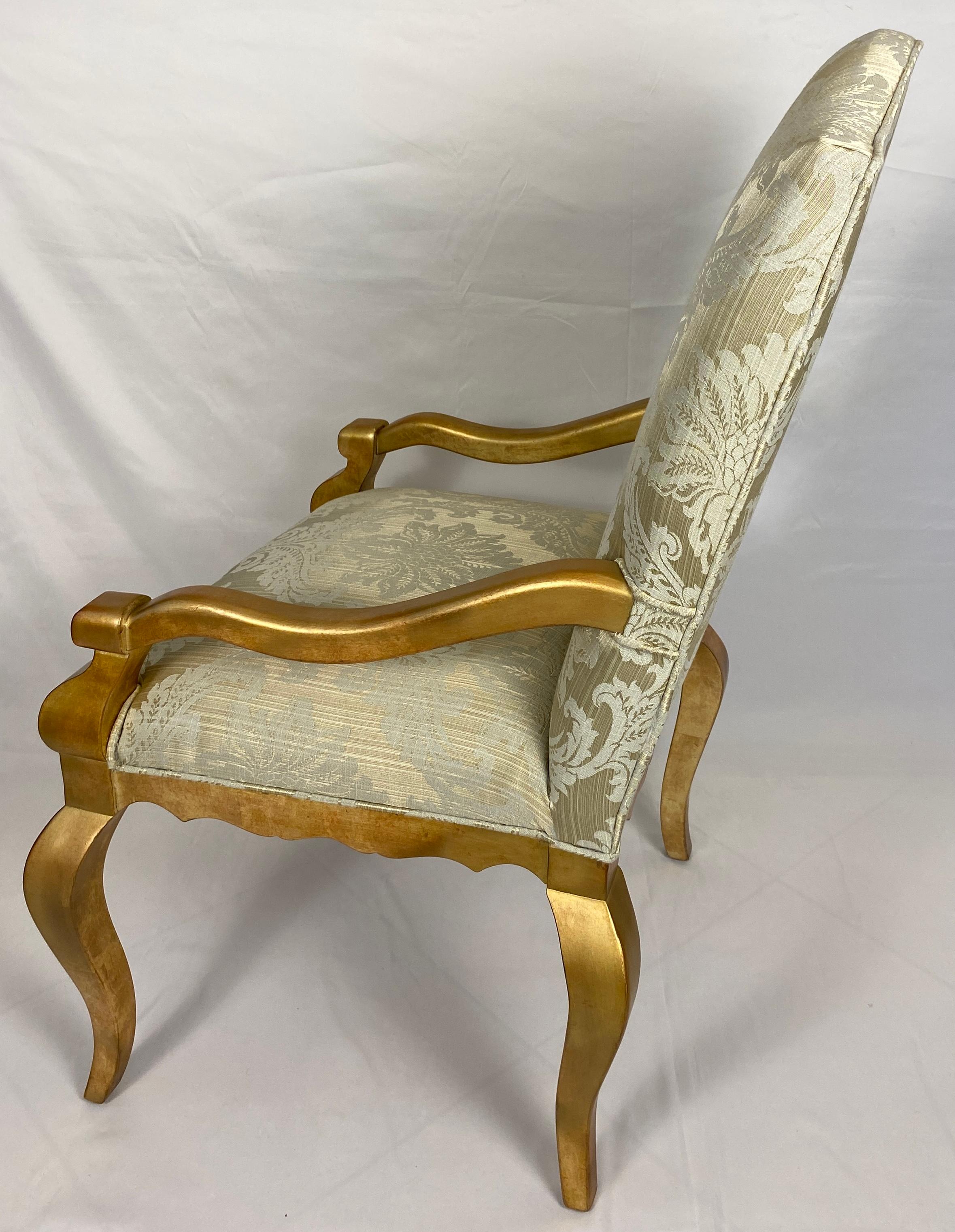 Silk Set of 4 Louis XVI Style Giltwood Armchairs, 4 Upholstered Dining Armchairs For Sale