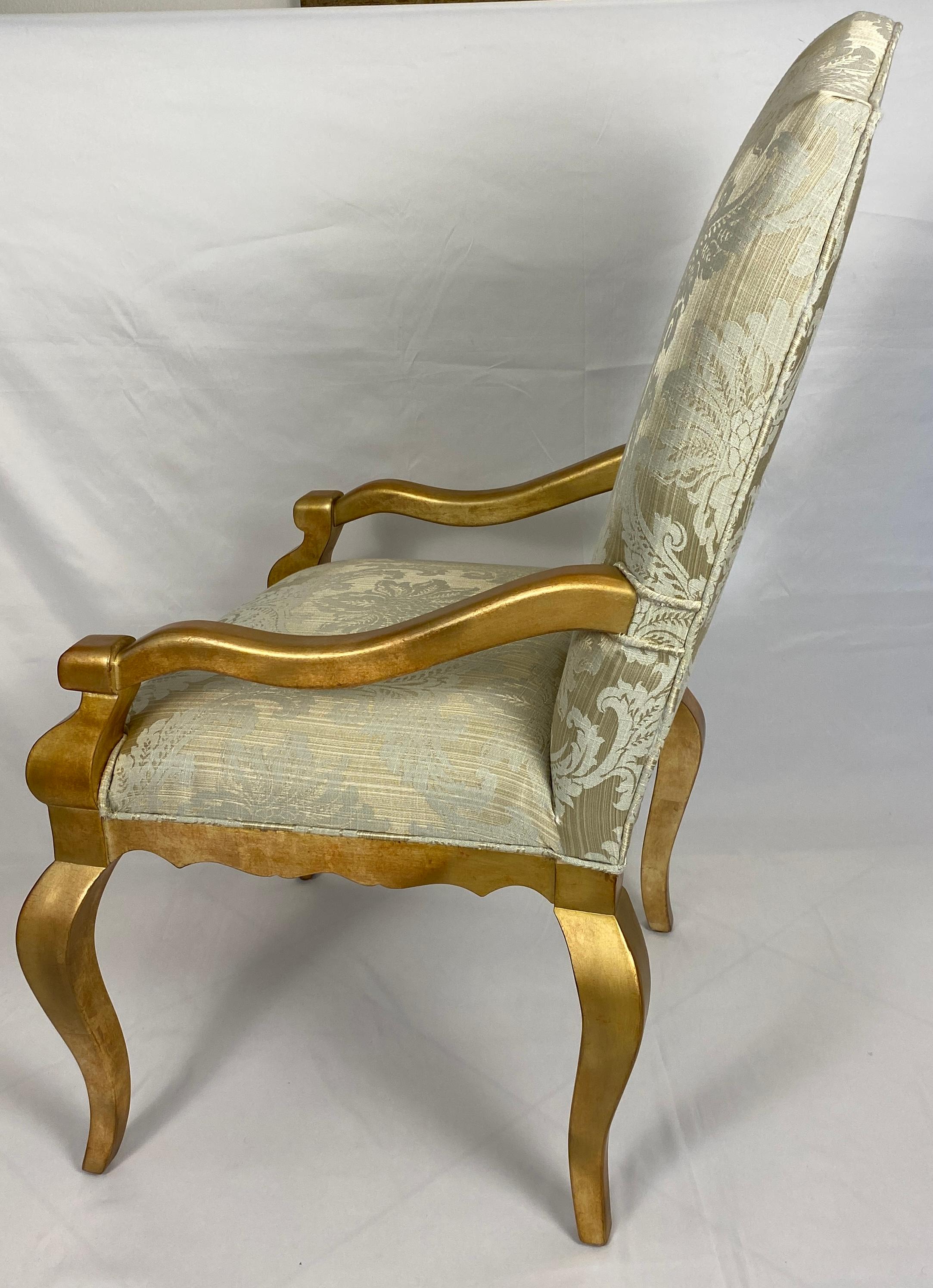 Set of 4 Louis XVI Style Giltwood Armchairs, 4 Upholstered Dining Armchairs For Sale 1