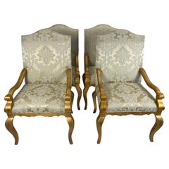 Juego de 4 Sillones de Giltwood Estilo Luis XVI, 4 Sillones de Comedor Tapizados