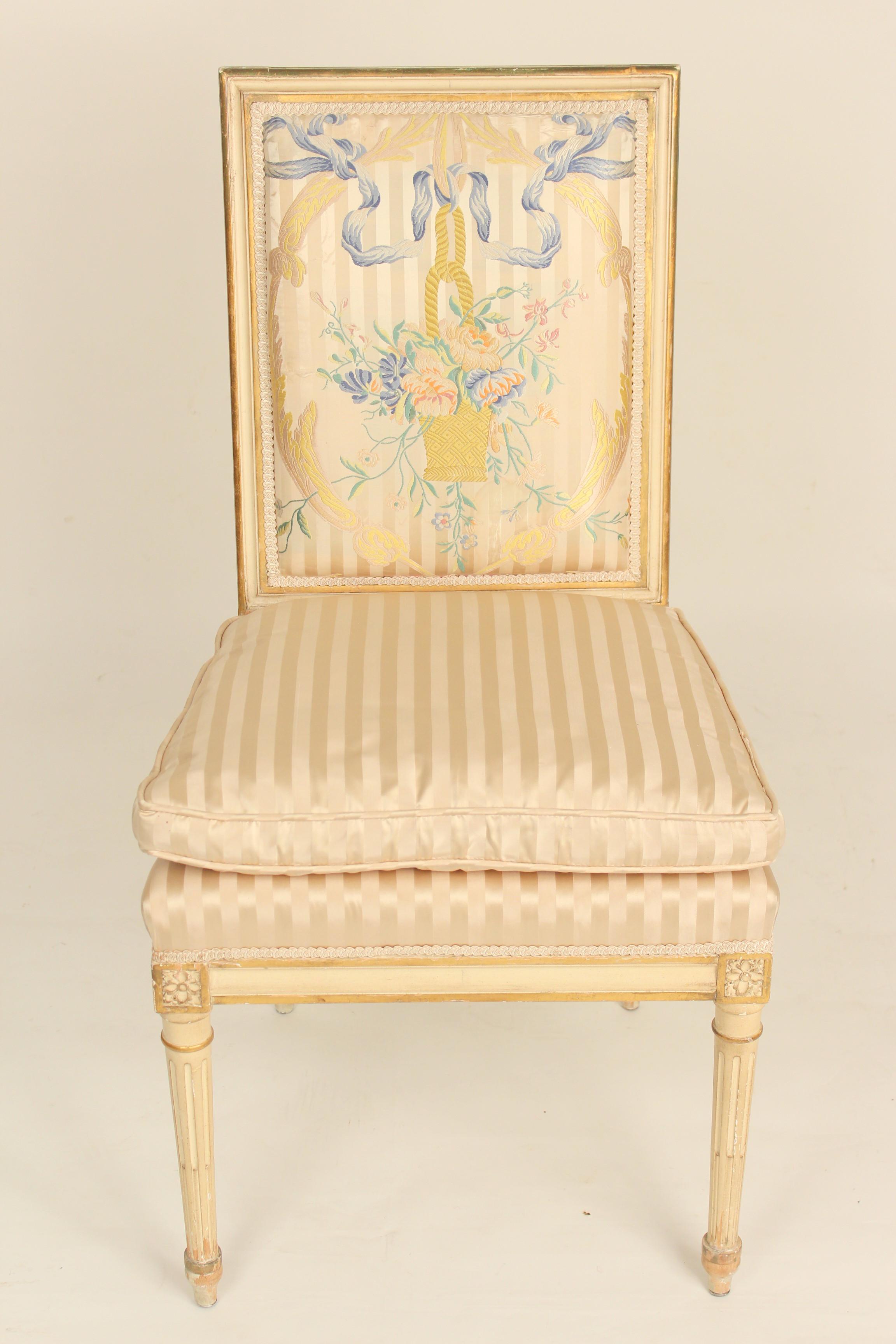 Unknown Set of 4 Louis XVI Style Painted and Partial Gilt Side Chairs