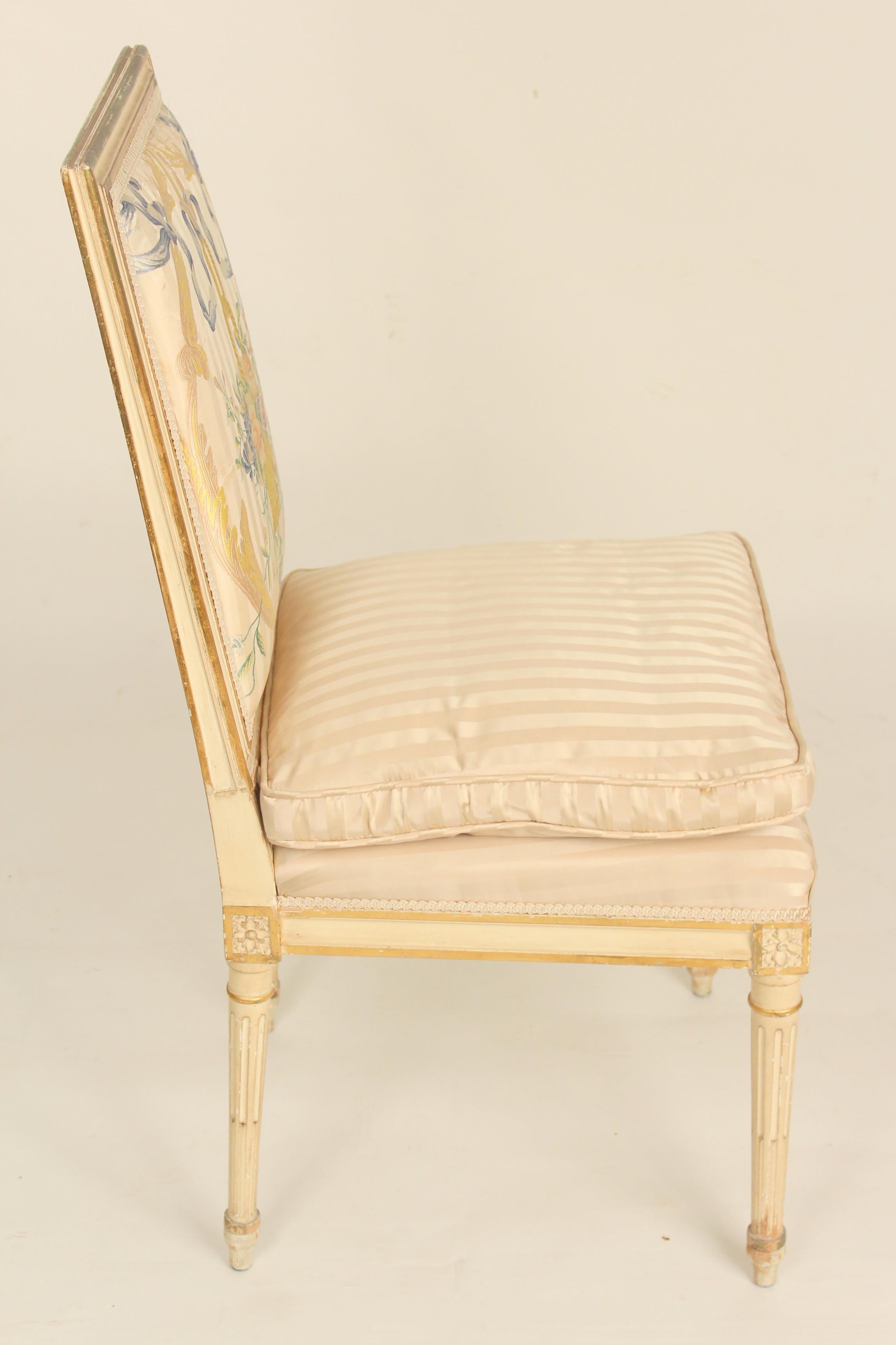 Mid-20th Century Set of 4 Louis XVI Style Painted and Partial Gilt Side Chairs