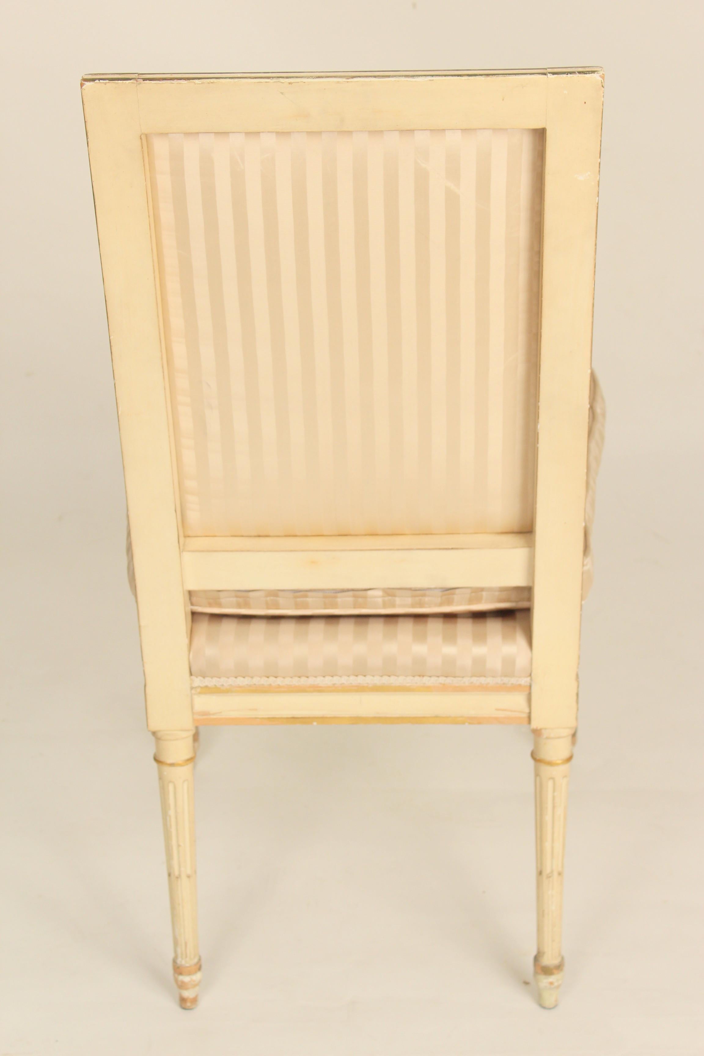 Upholstery Set of 4 Louis XVI Style Painted and Partial Gilt Side Chairs