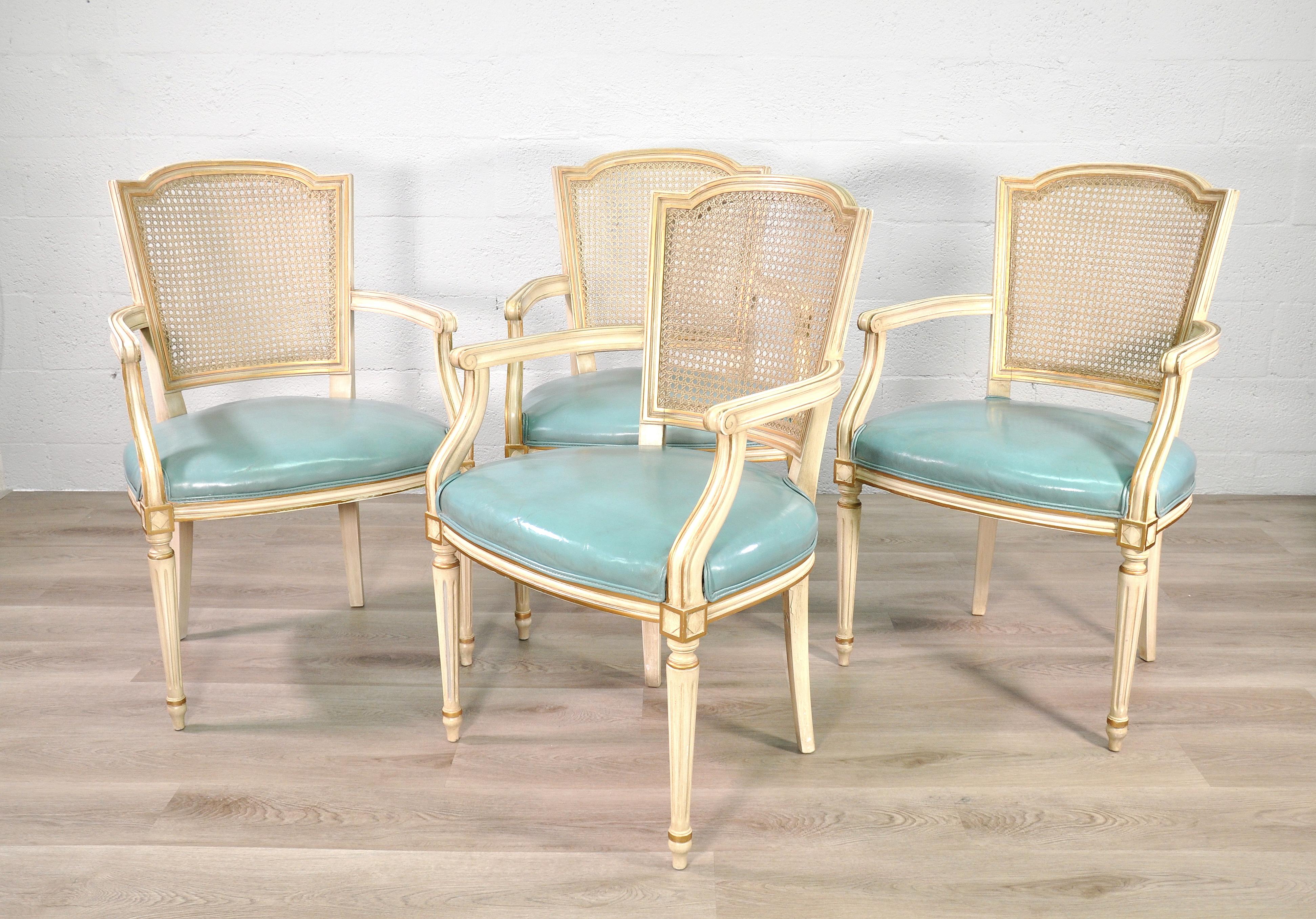 Set of 4 Louis XVI Style Painted Armchairs with Cane Backs 3