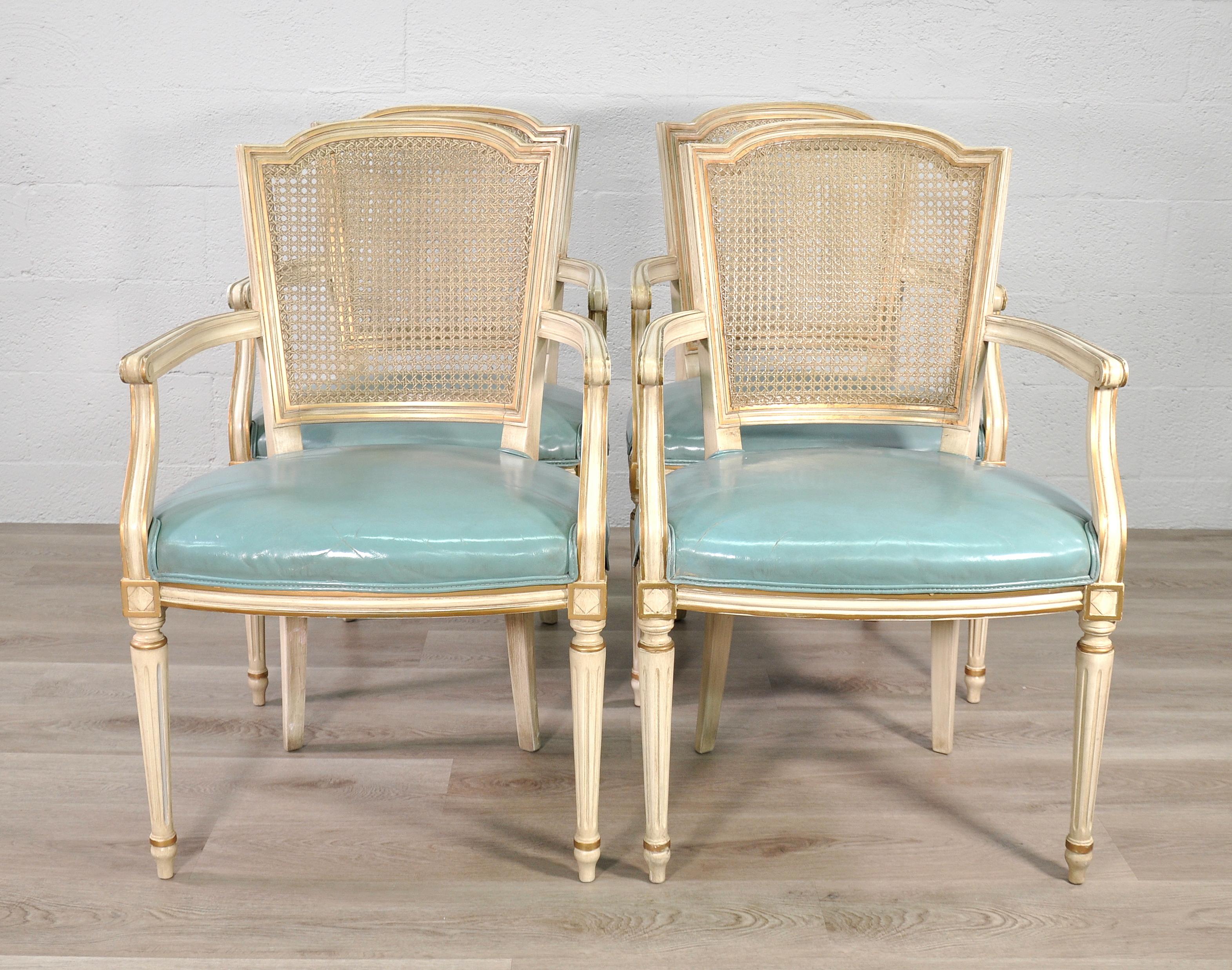 Set of 4 Louis XVI Style Painted Armchairs with Cane Backs 4