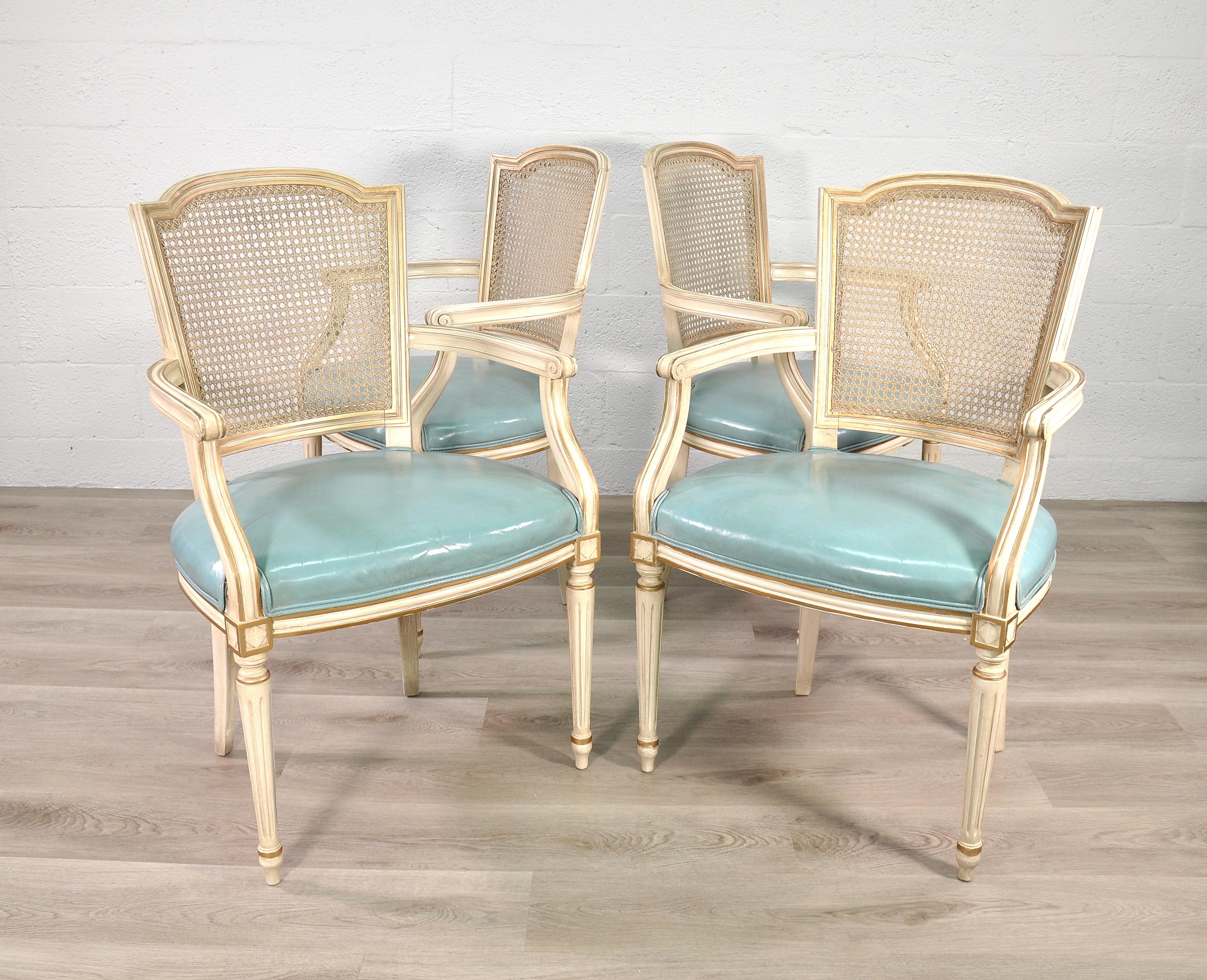 Set of 4 Louis XVI Style Painted Armchairs with Cane Backs 7