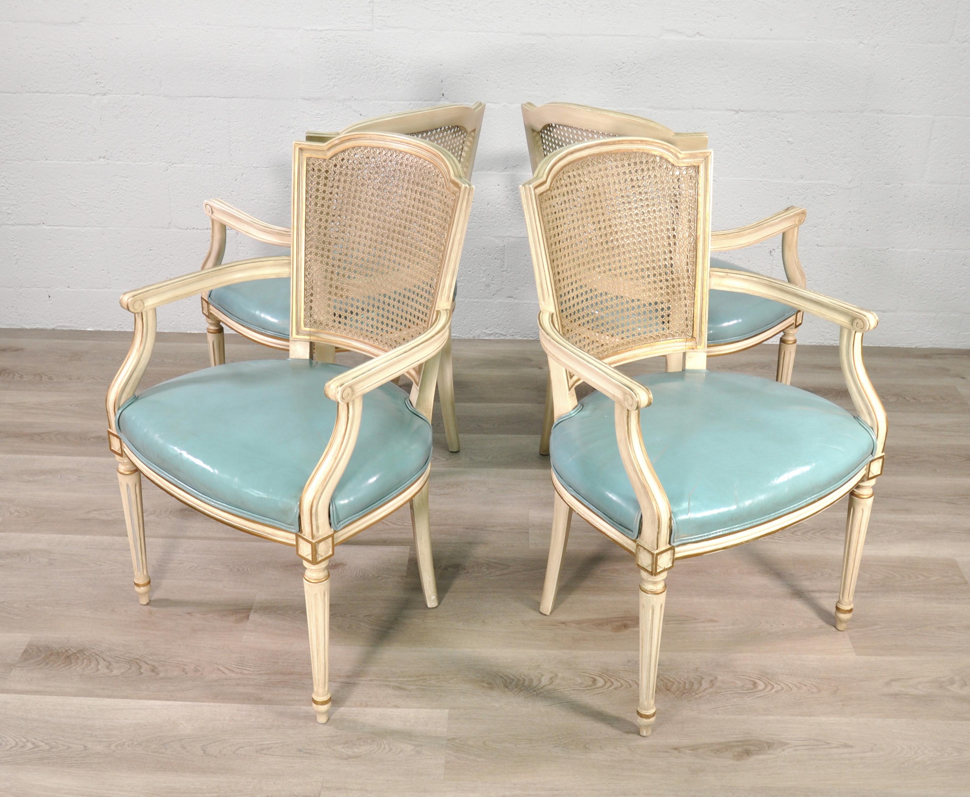 Set of 4 Louis XVI Style Painted Armchairs with Cane Backs 8