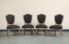 Set of 4 Louis XVI Style Side Chairs with New Linen and Suede Upholstery