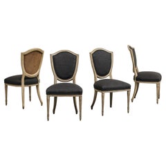 Set of 4 Louis XVI Style Side Chairs with New Linen and Suede Upholstery