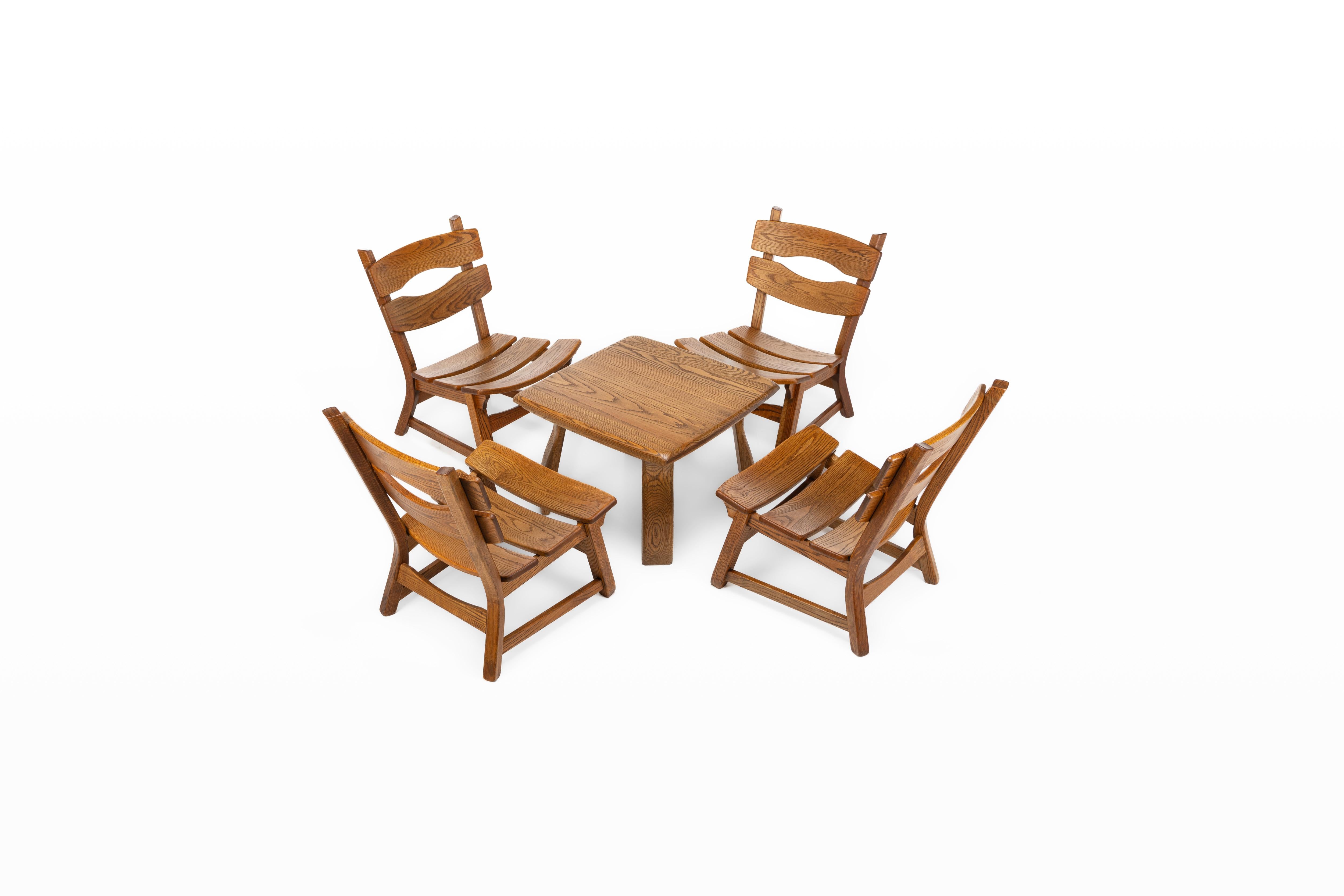 Brutalisme Ensemble de 4 chaises longues et table basses par Dittmann & Co pour AWA, Pays-Bas en vente