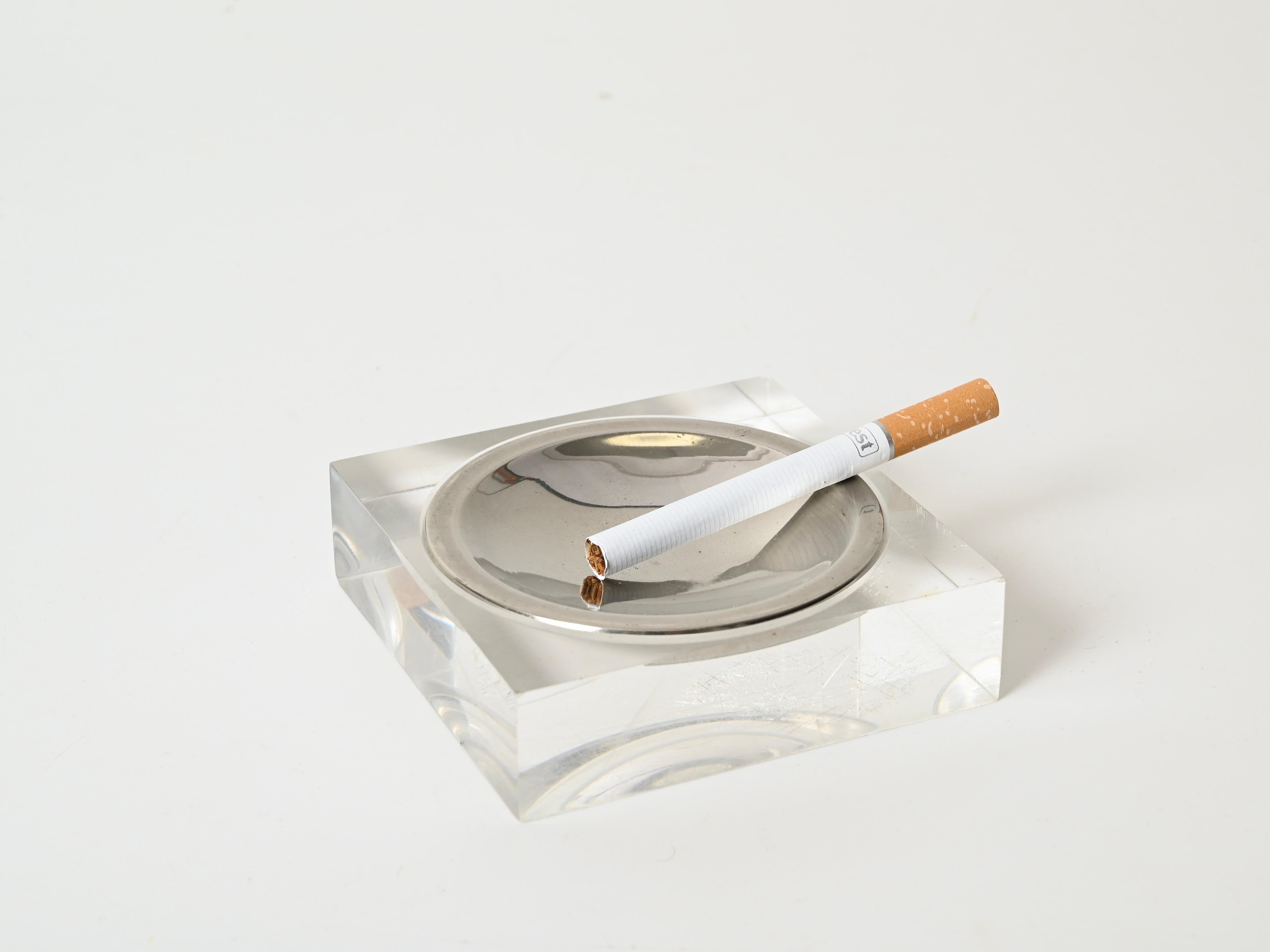 Set of 4 Lucite and Chrome Ashtrays in Dior Style, Dior Style, France 1970s For Sale 4