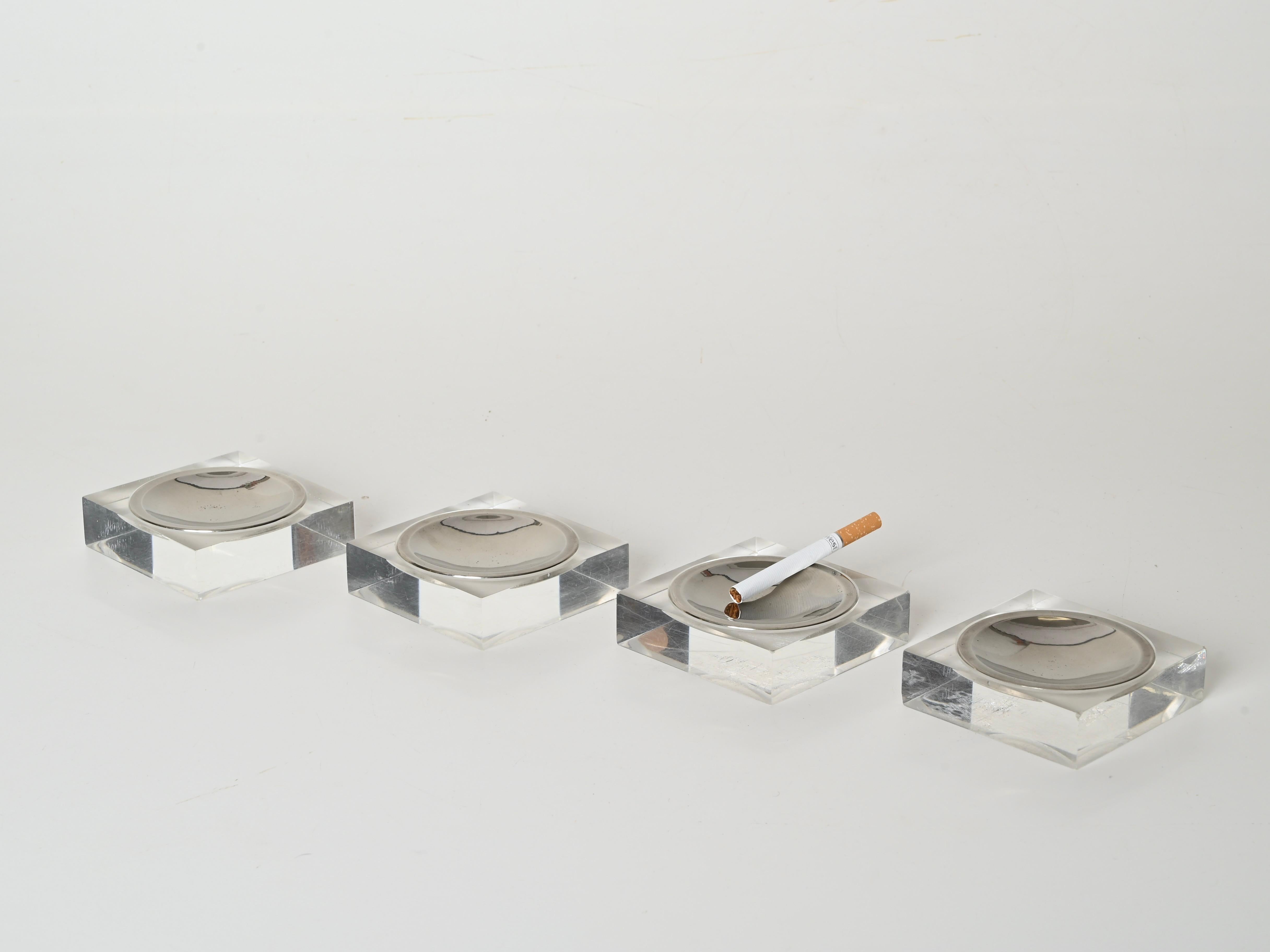 Set of 4 Lucite and Chrome Ashtrays in Dior Style, Dior Style, France 1970s For Sale 5