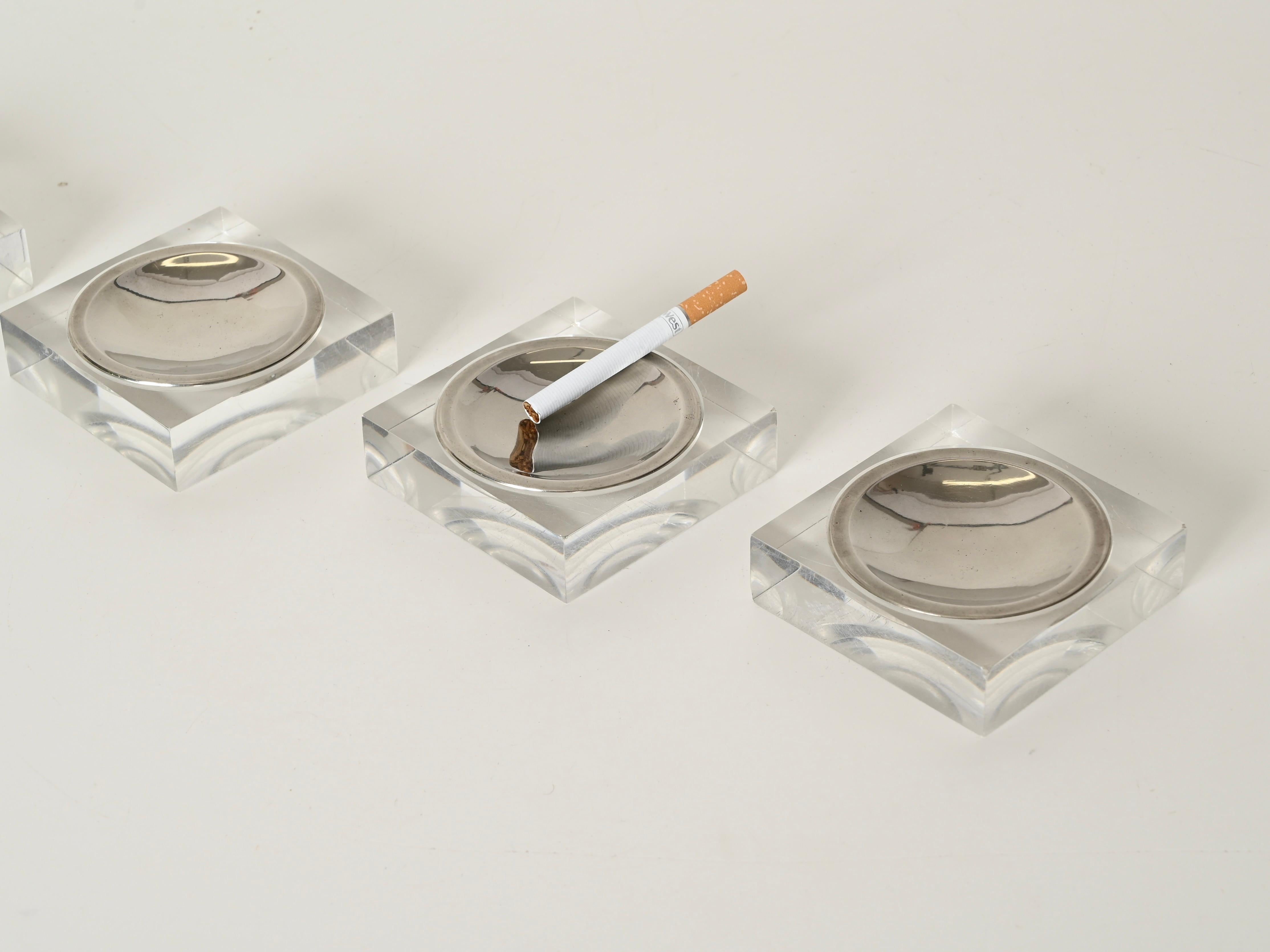 Set of 4 Lucite and Chrome Ashtrays in Dior Style, Dior Style, France 1970s For Sale 1