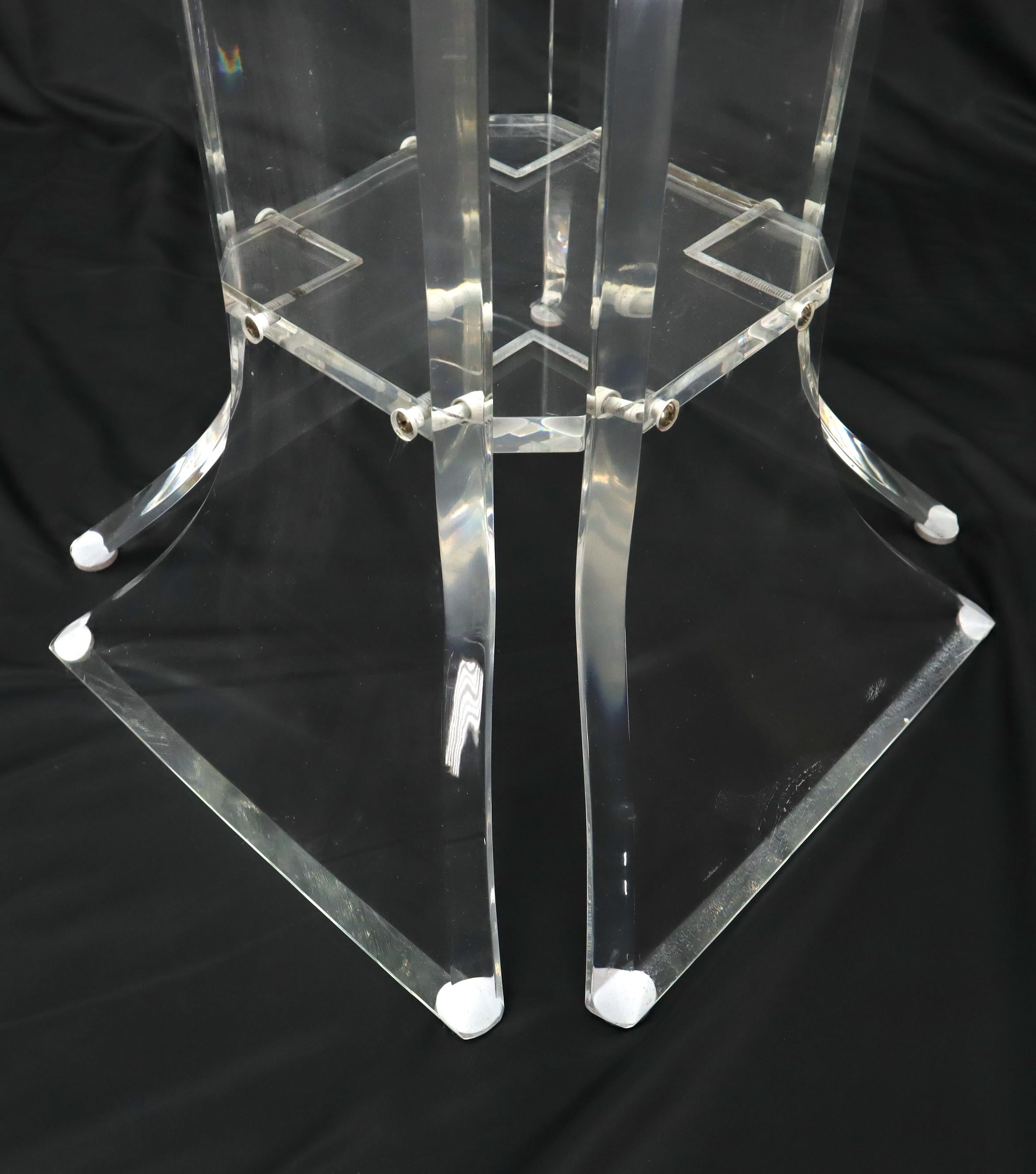 Set of 4 Lucite Dining Chairs Square Dining Table on Single Pedestal Base For Sale 5