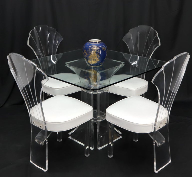 Set of 4 Lucite Dining Chairs Square Dining Table on Single